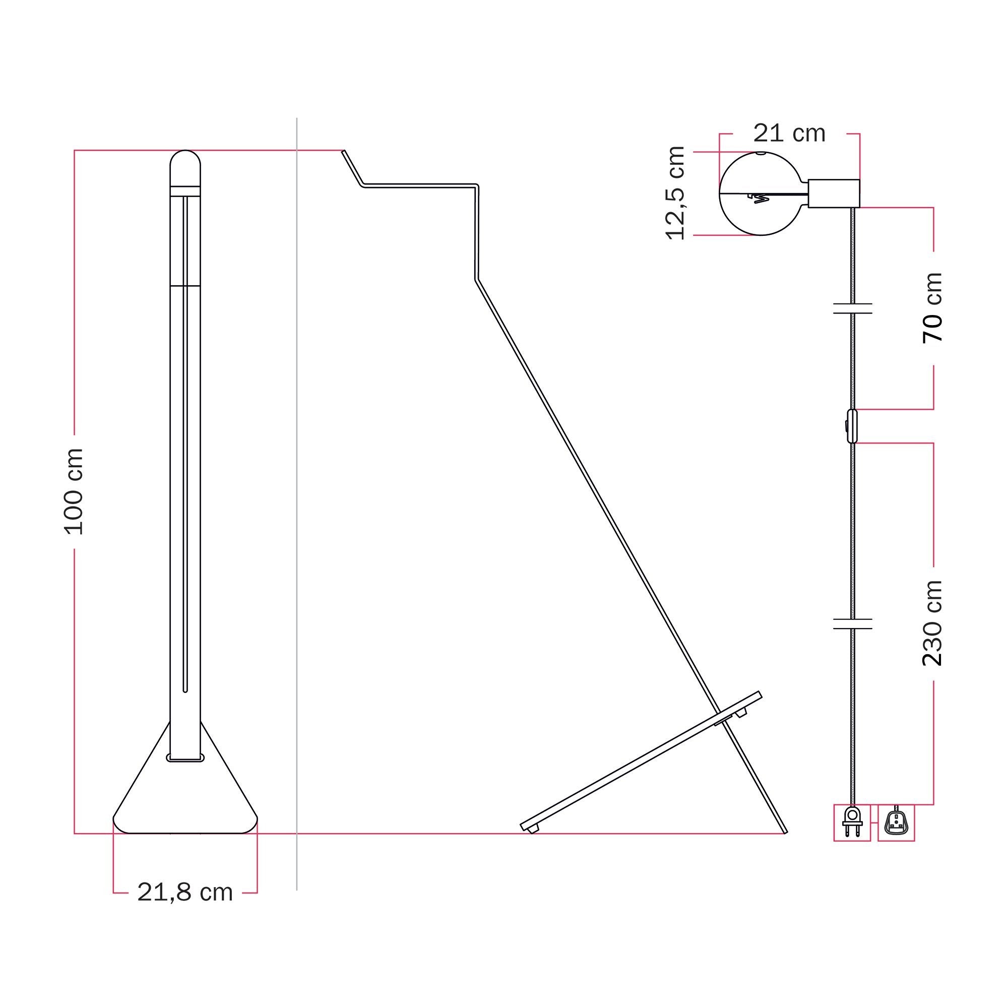 Lampada da terra inclinabile con lampadina LED G125 verniciata - Mario Talia - Rosso