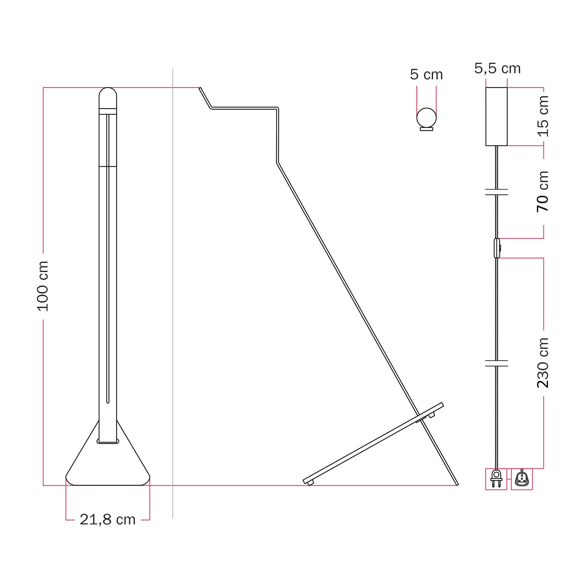 Lampada da terra inclinabile con faretto magnetico orientabile - Mario Tubo - Bianco