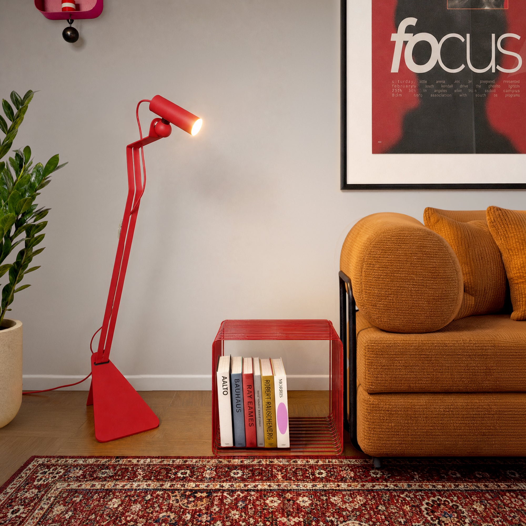 Tilting floor lamp with adjustable magnetic Spotlight - Mario Tube - Red