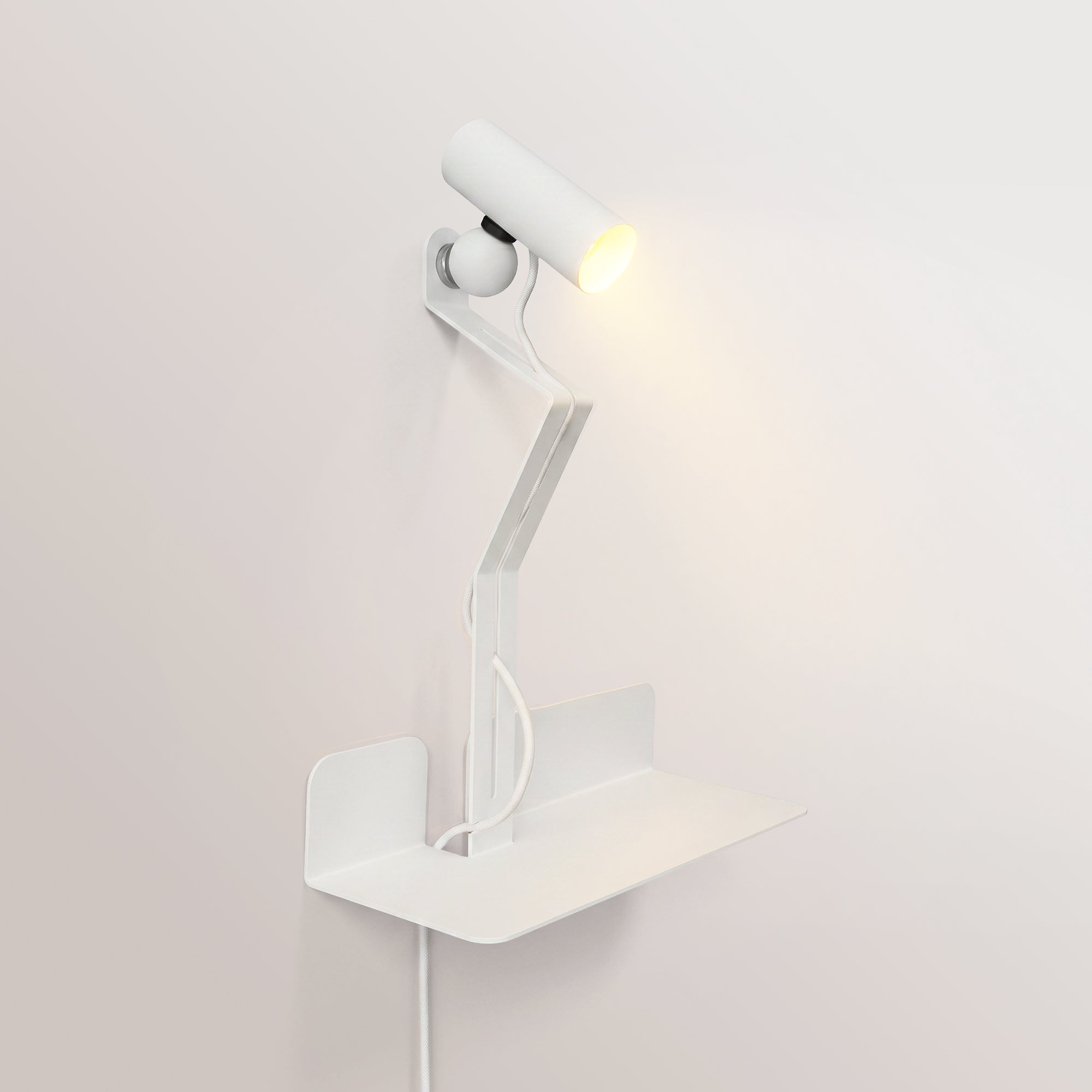 Lampada da parete con mensola e faretto magnetico orientabile - Murio Tubo - Bianco