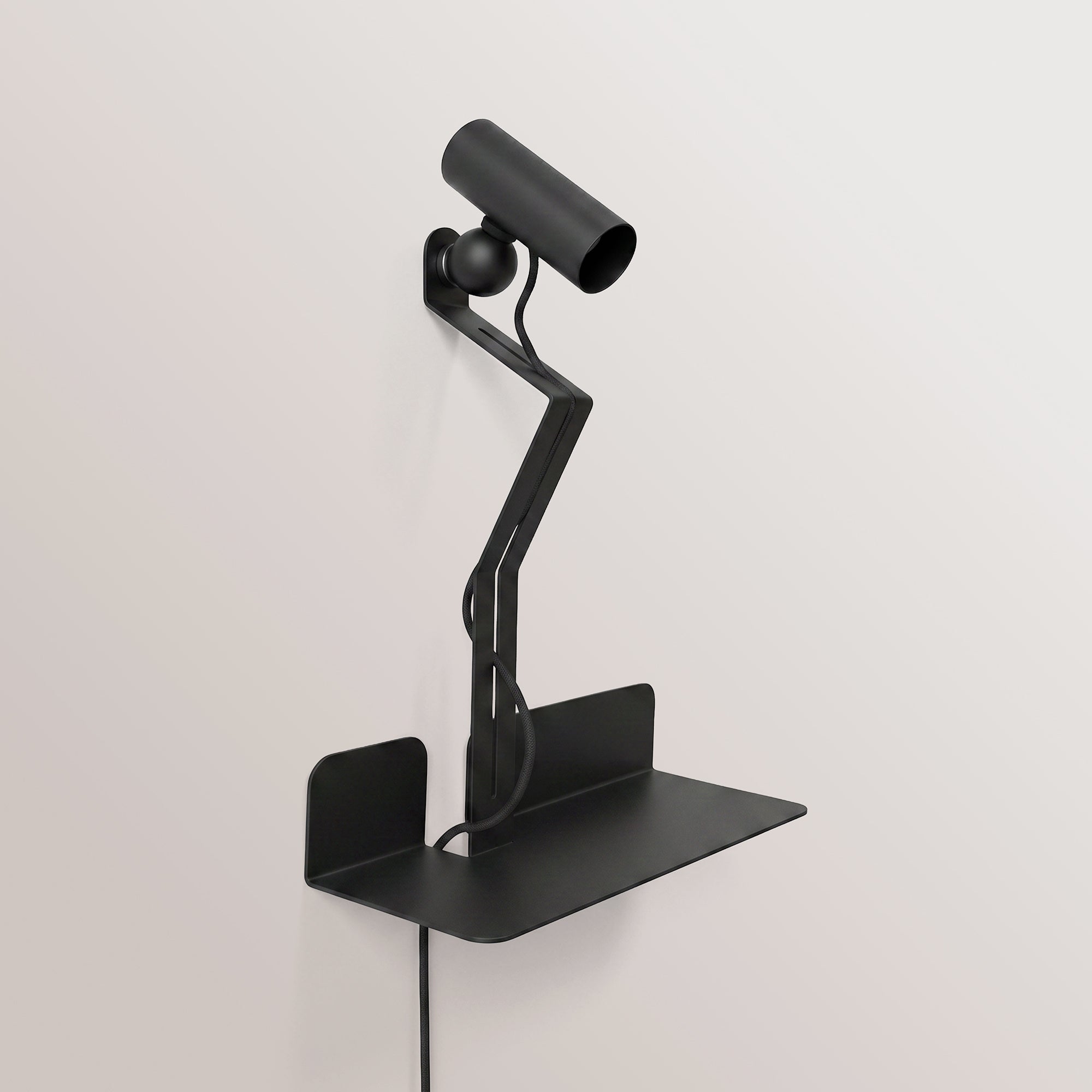 Lampada da parete con mensola e faretto magnetico orientabile - Murio Tubo - Nero