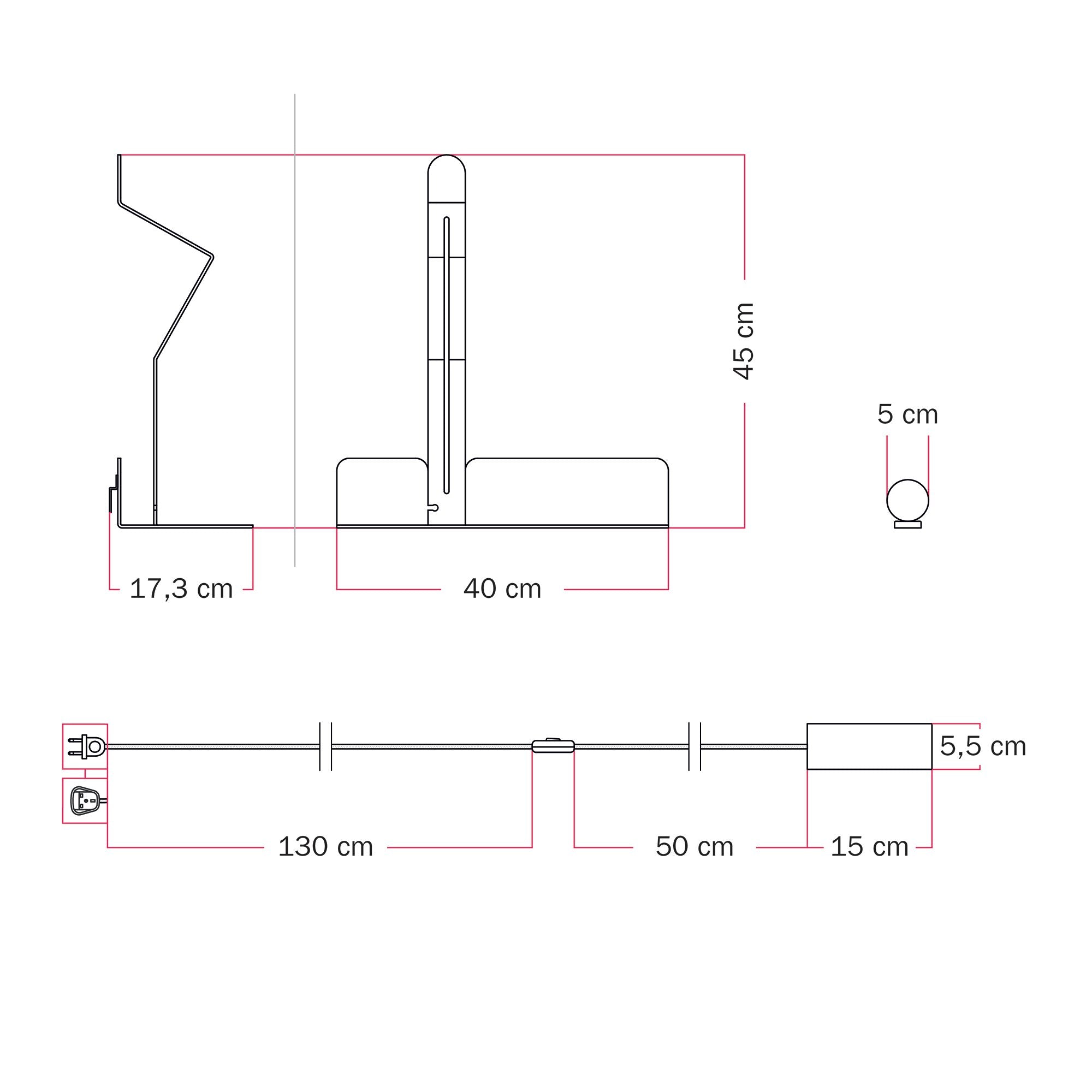Lampada da parete con mensola e faretto magnetico orientabile - Murio Tubo - Nero