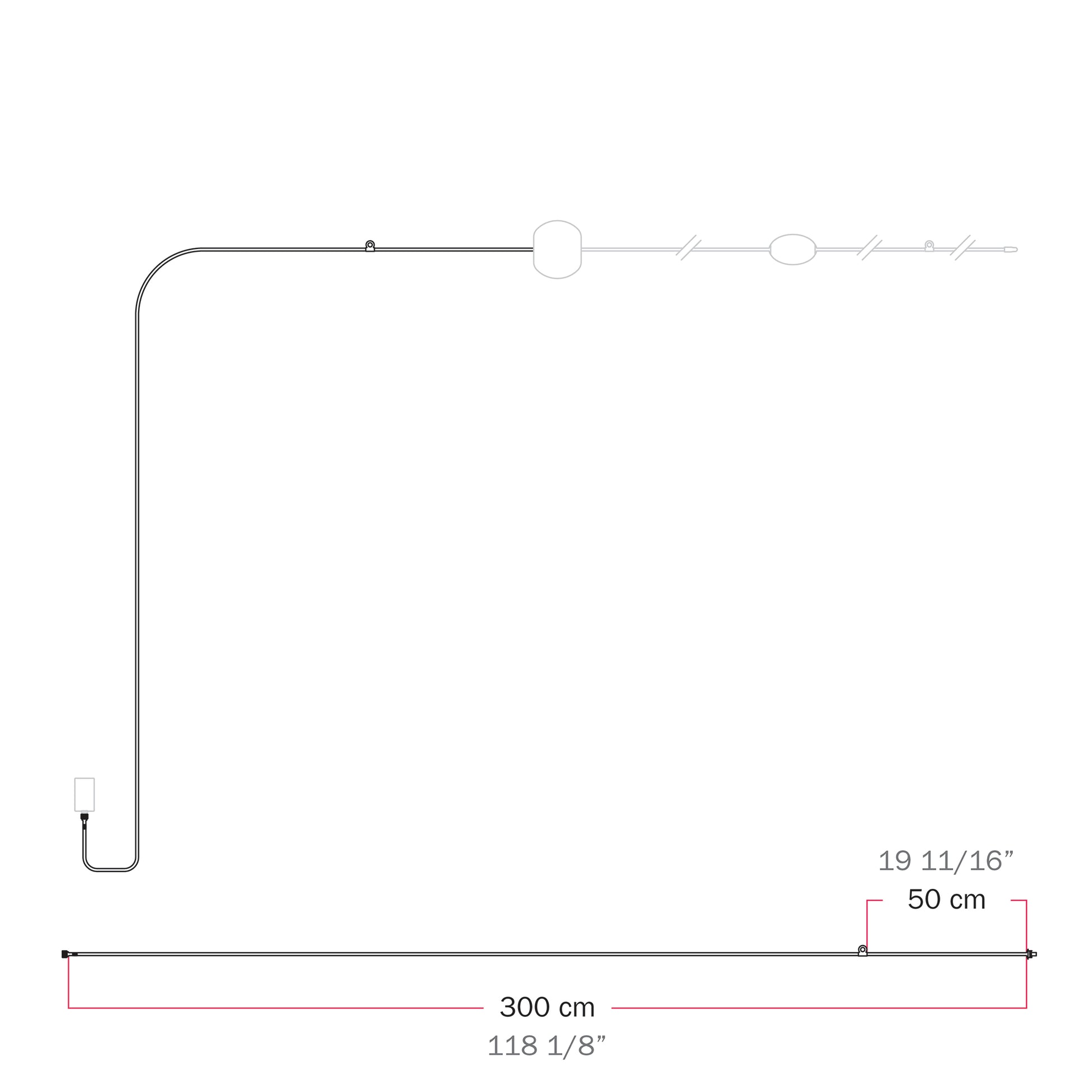 Cavo di connessione Alimentatore / Paralume - Marina - Grigio