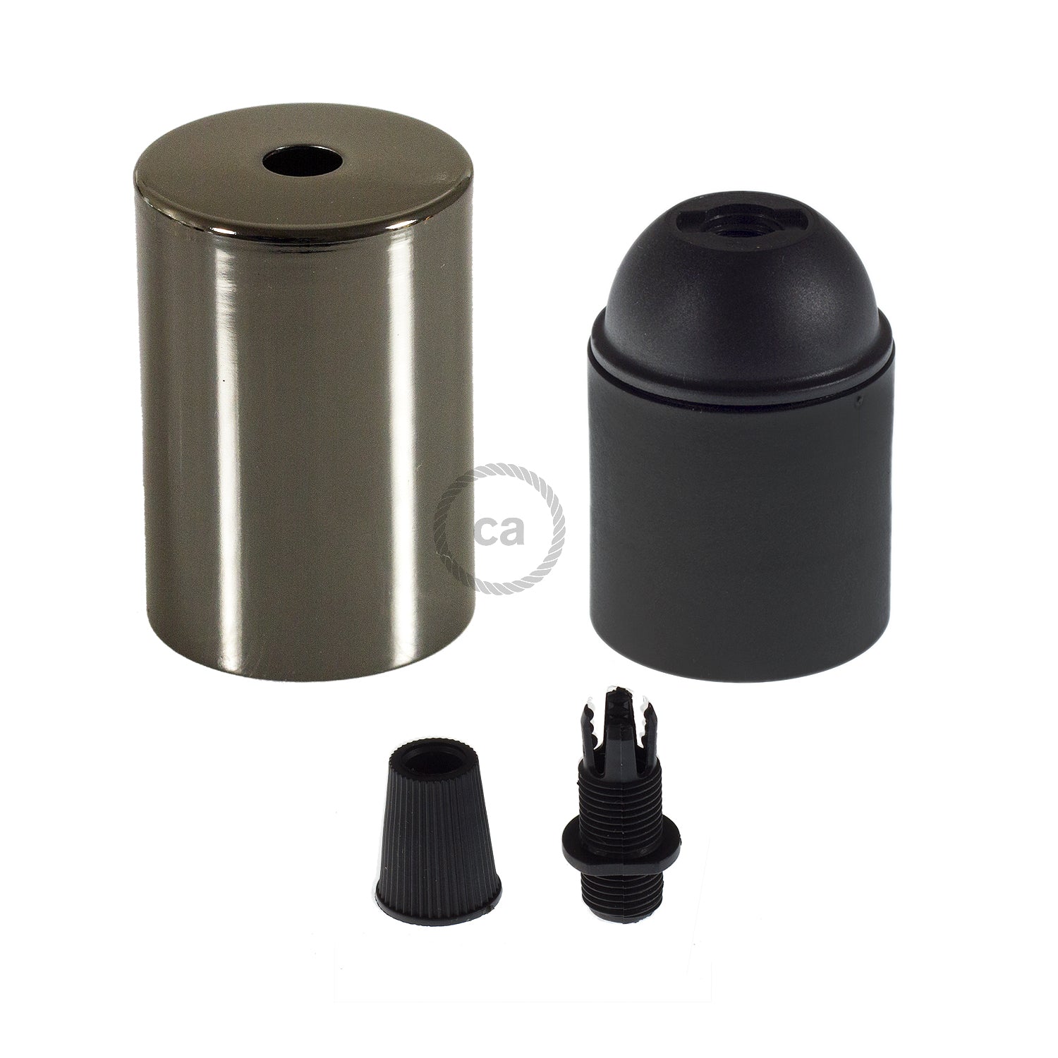 E27 cylindrical socket kit in metal - Pearl black