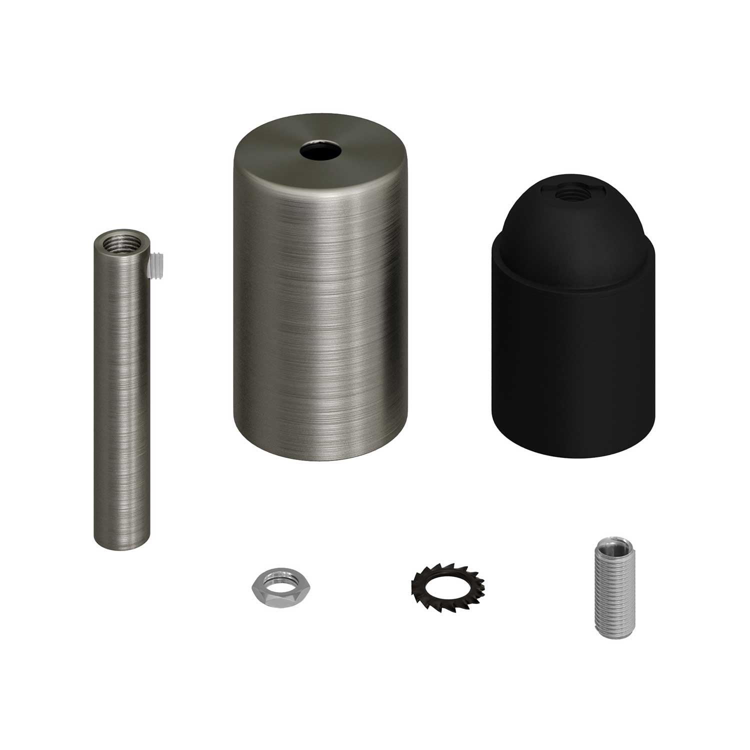 E27 cylindrical metal socket kit with 7 cm strain relief - Brushed titanium