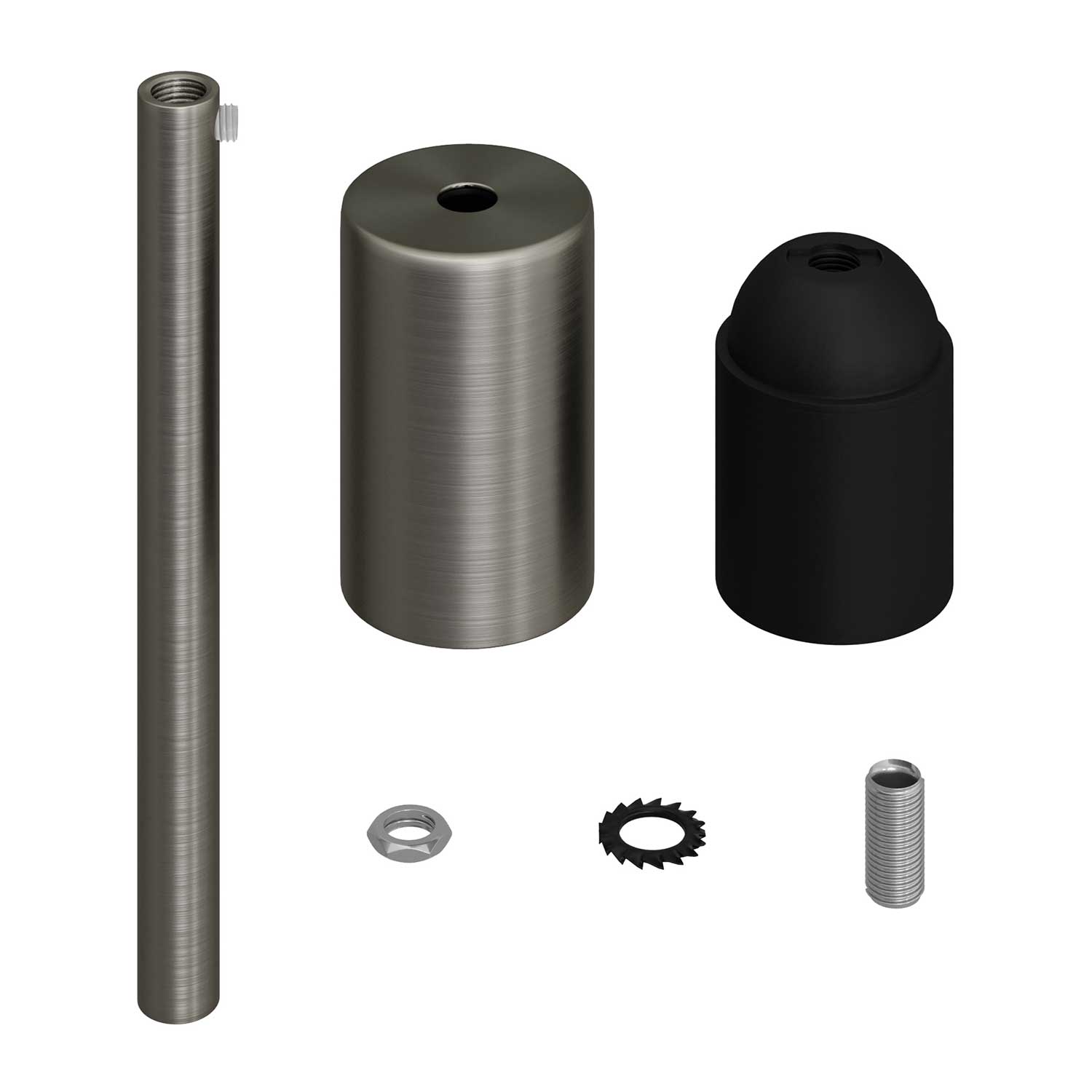 Cylindrical E27 metal socket kit with 15 cm strain relief cord - Satin titanium