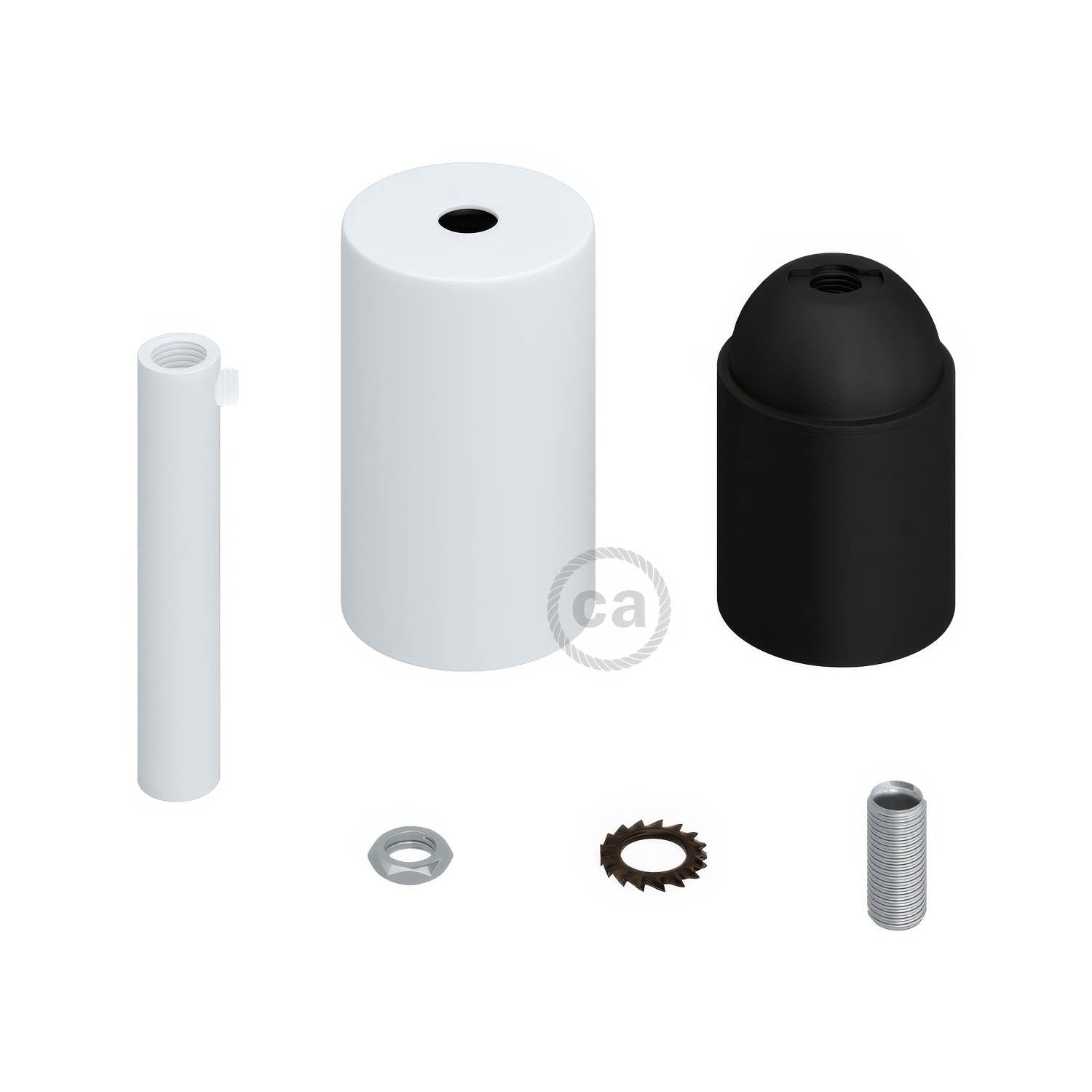 E27 cylindrical metal socket kit with 7 cm strain relief - Matte white