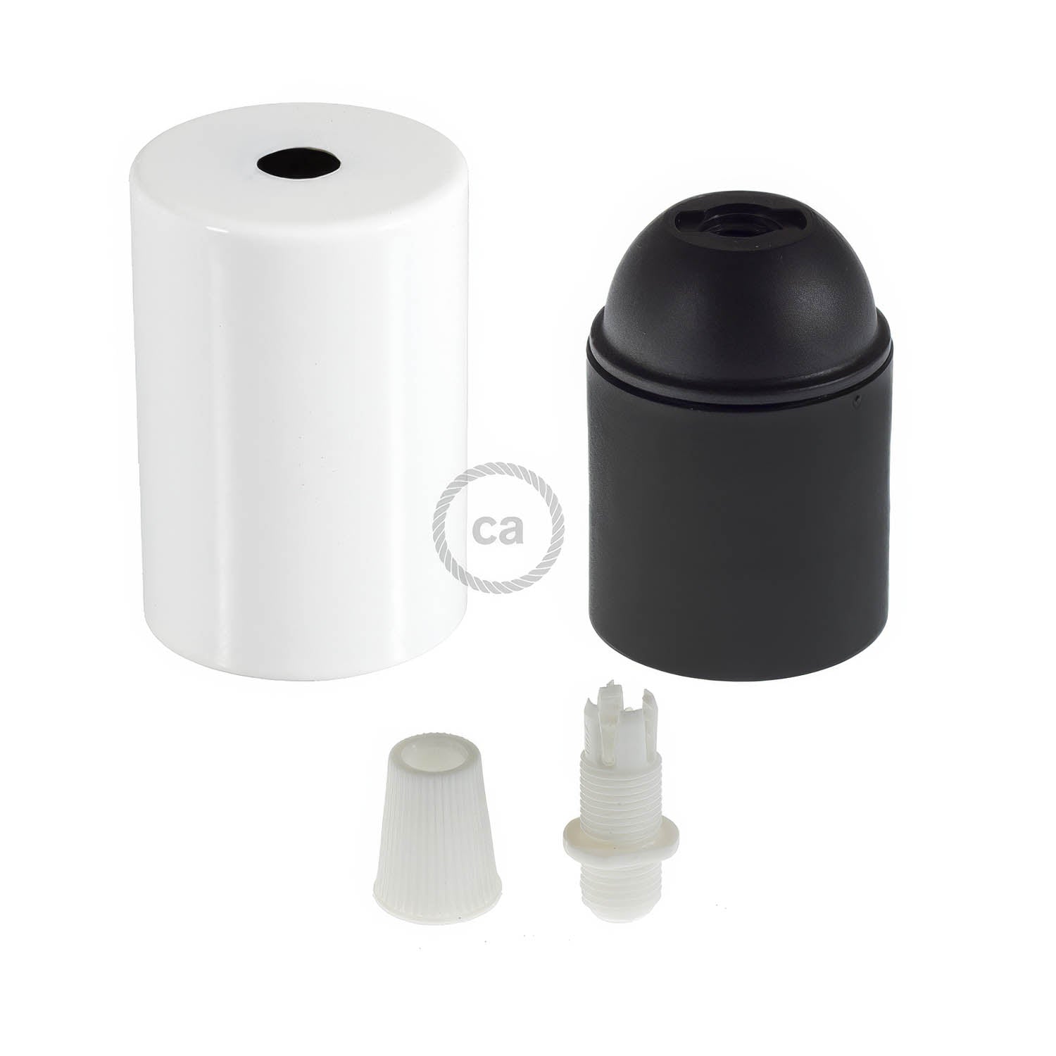Cylindrical E27 socket kit in metal - Glossy white