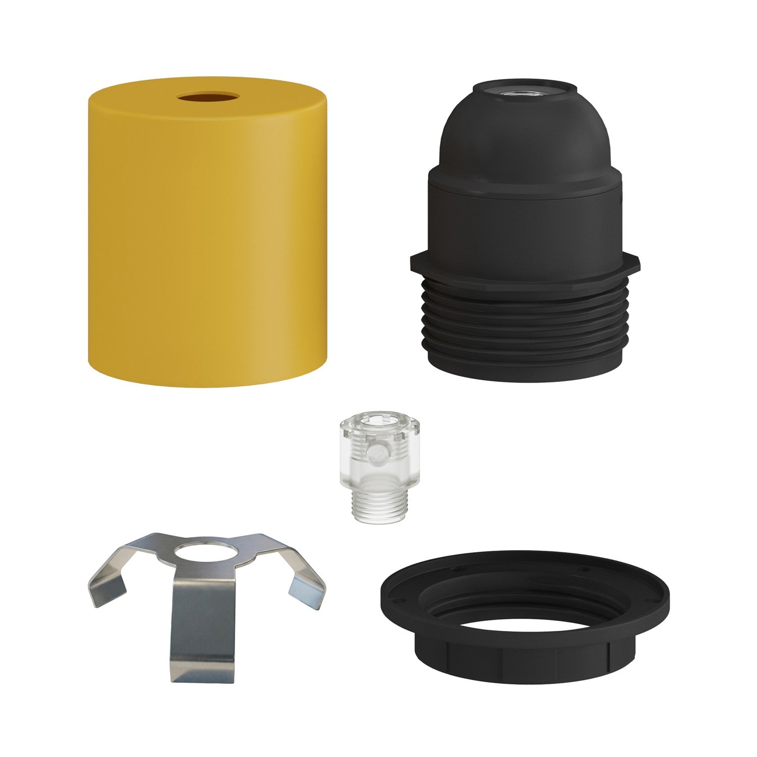 Kit portalampada E27 semifilettato in metallo con serracavo nascosto - Mostarda