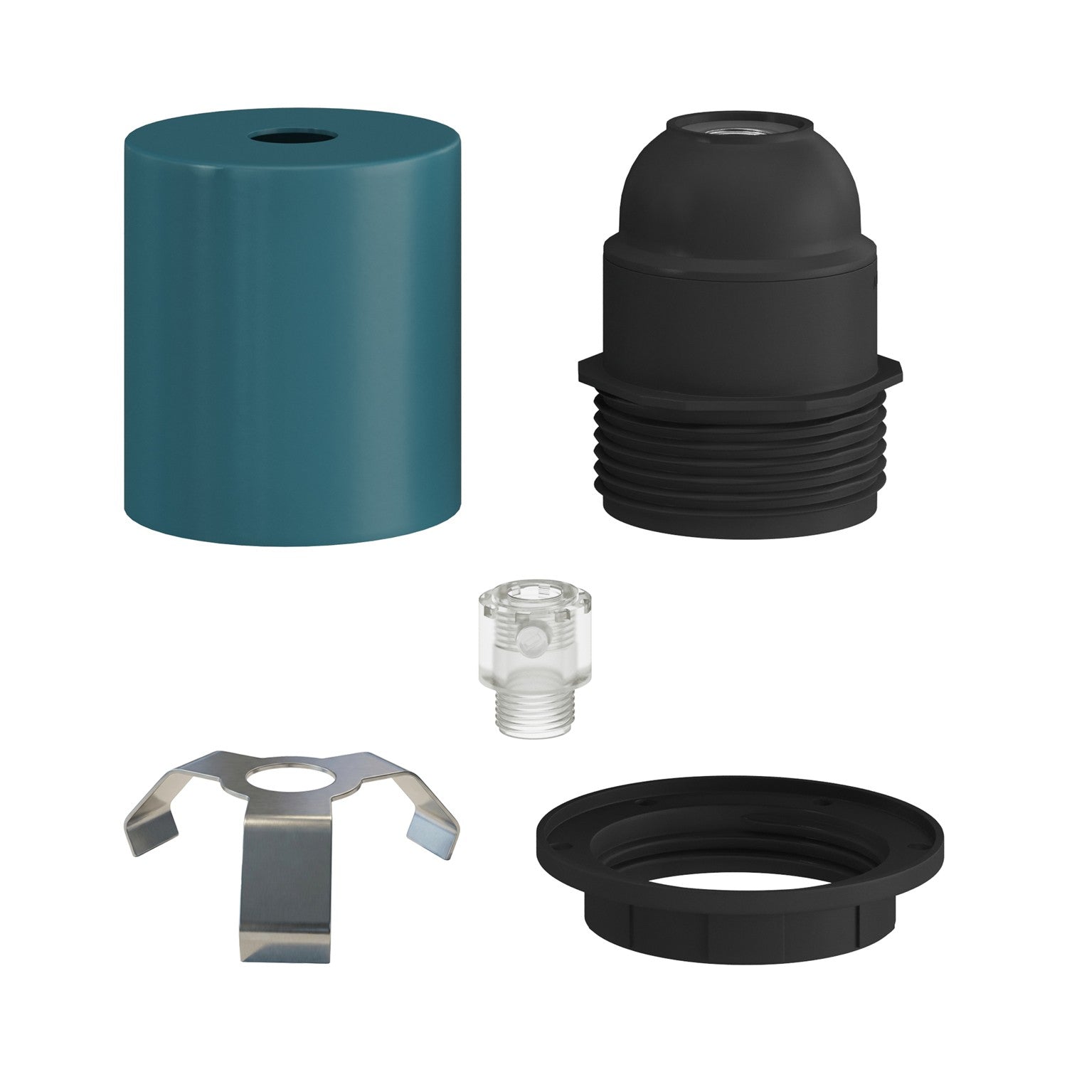 Kit portalampada E27 semifilettato in metallo con serracavo nascosto - Petrolio