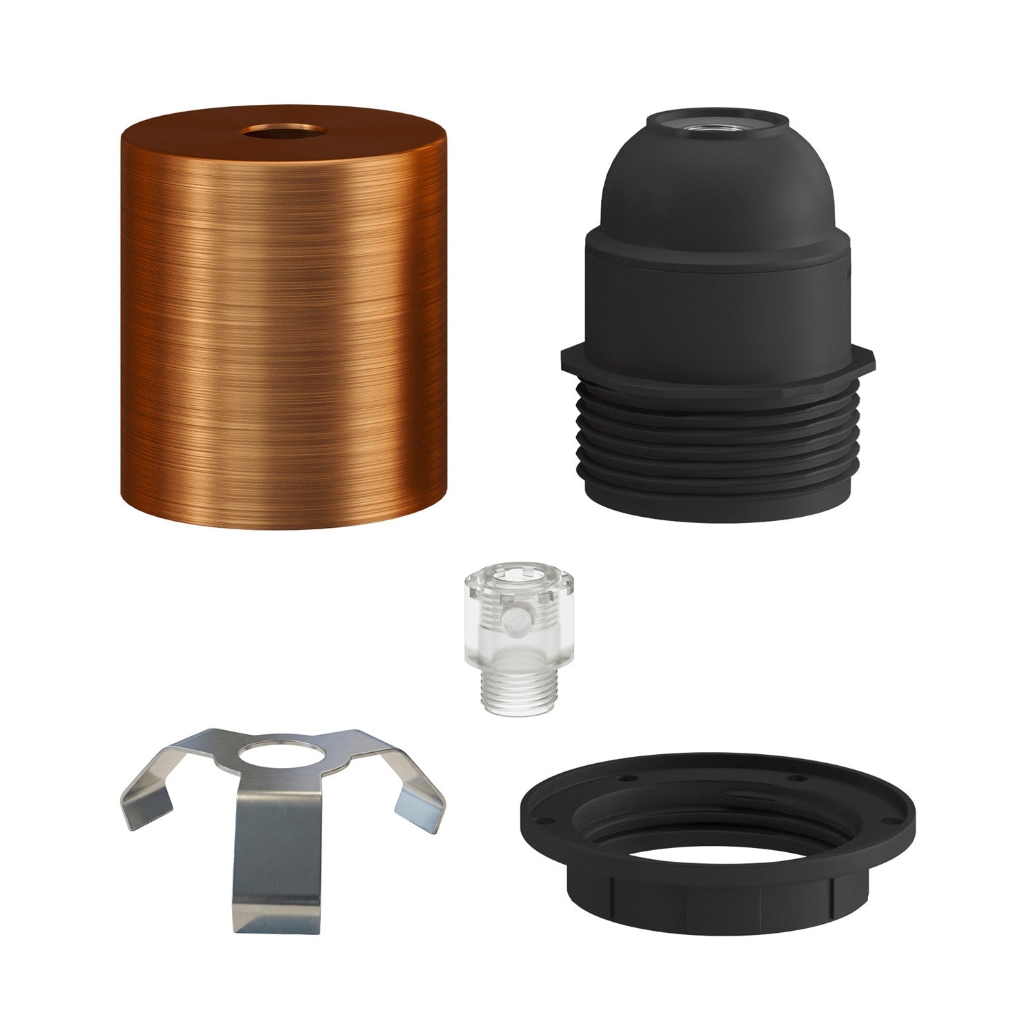 Kit portalampada E27 semifilettato in metallo con serracavo nascosto - Rame satinato