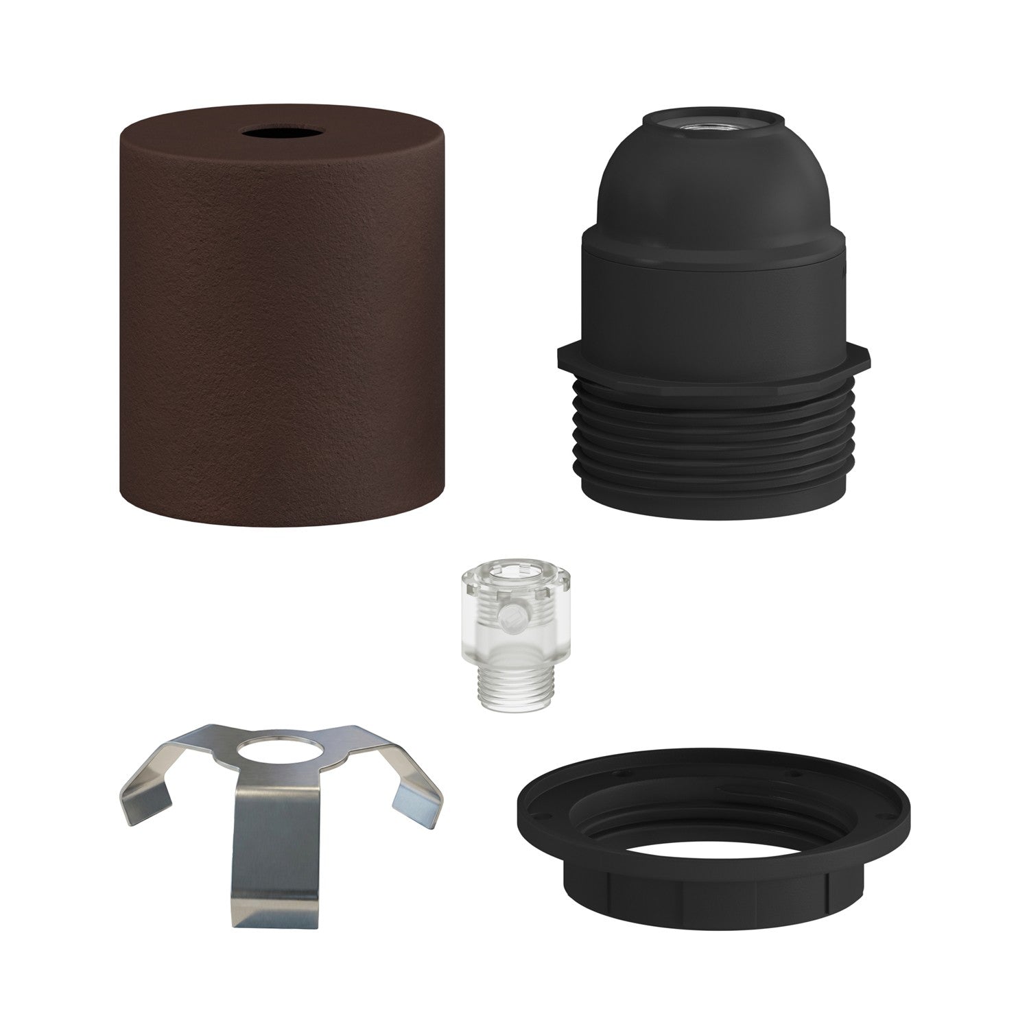 Kit portalampada E27 semifilettato in metallo con serracavo nascosto - Ruggine scura verniciata