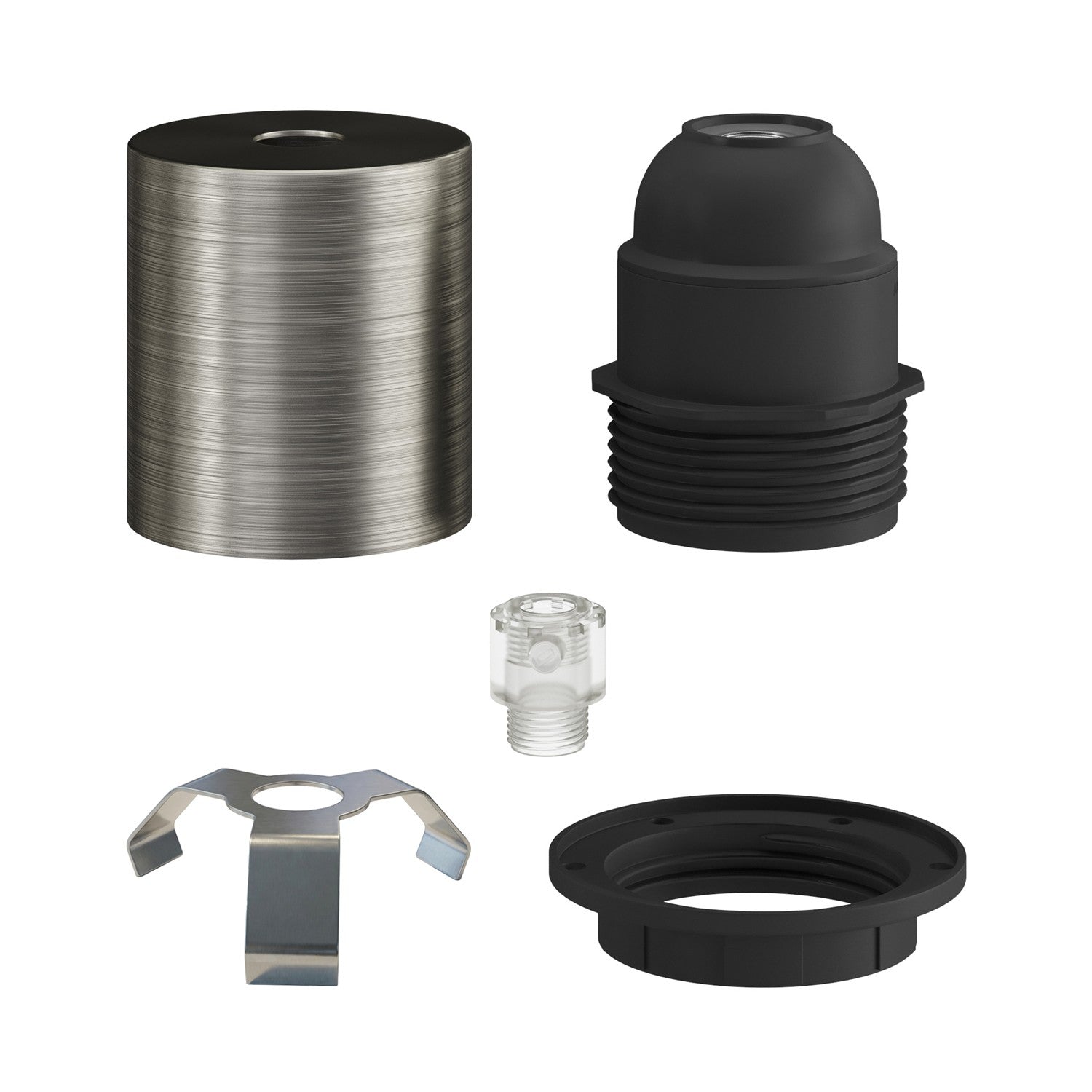 Kit portalampada E27 semifilettato in metallo con serracavo nascosto - Titanio satinato