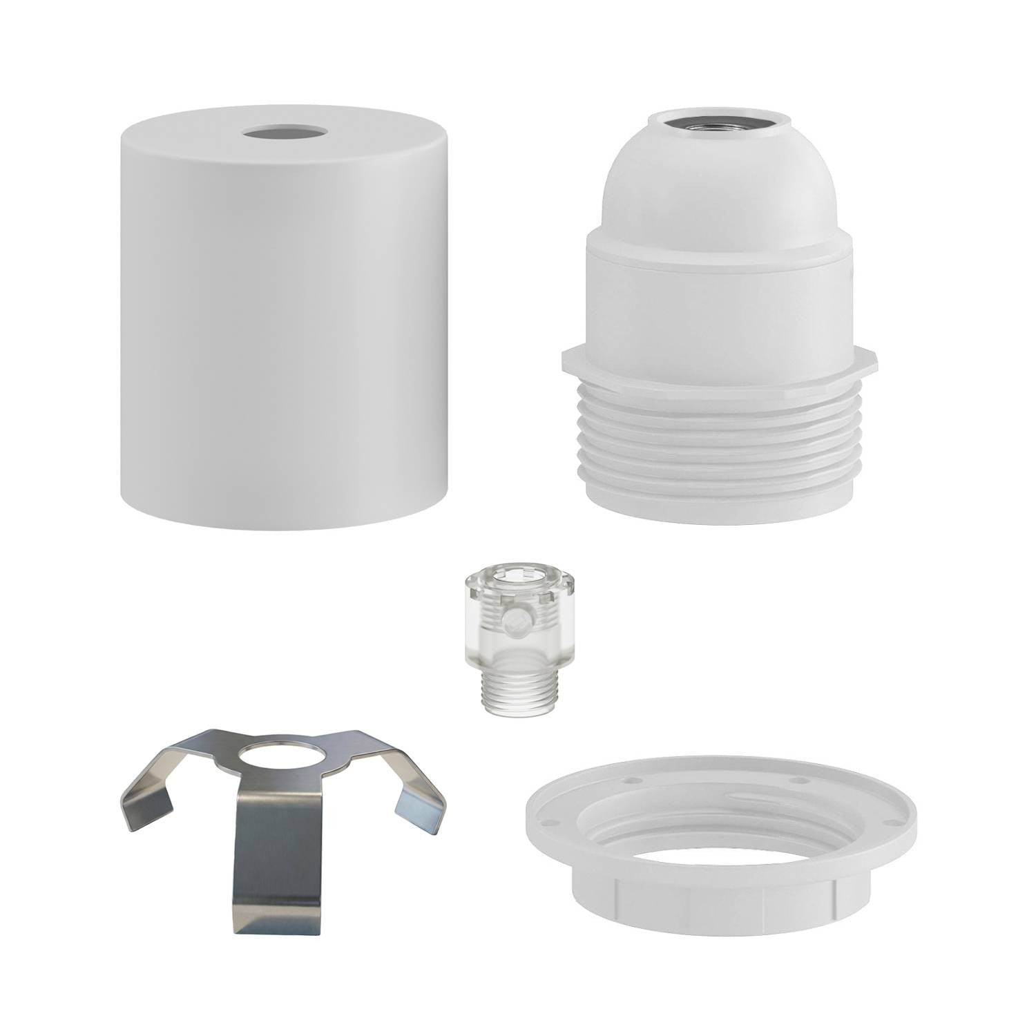 Kit portalampada E27 semifilettato in metallo con serracavo nascosto - Bianco opaco