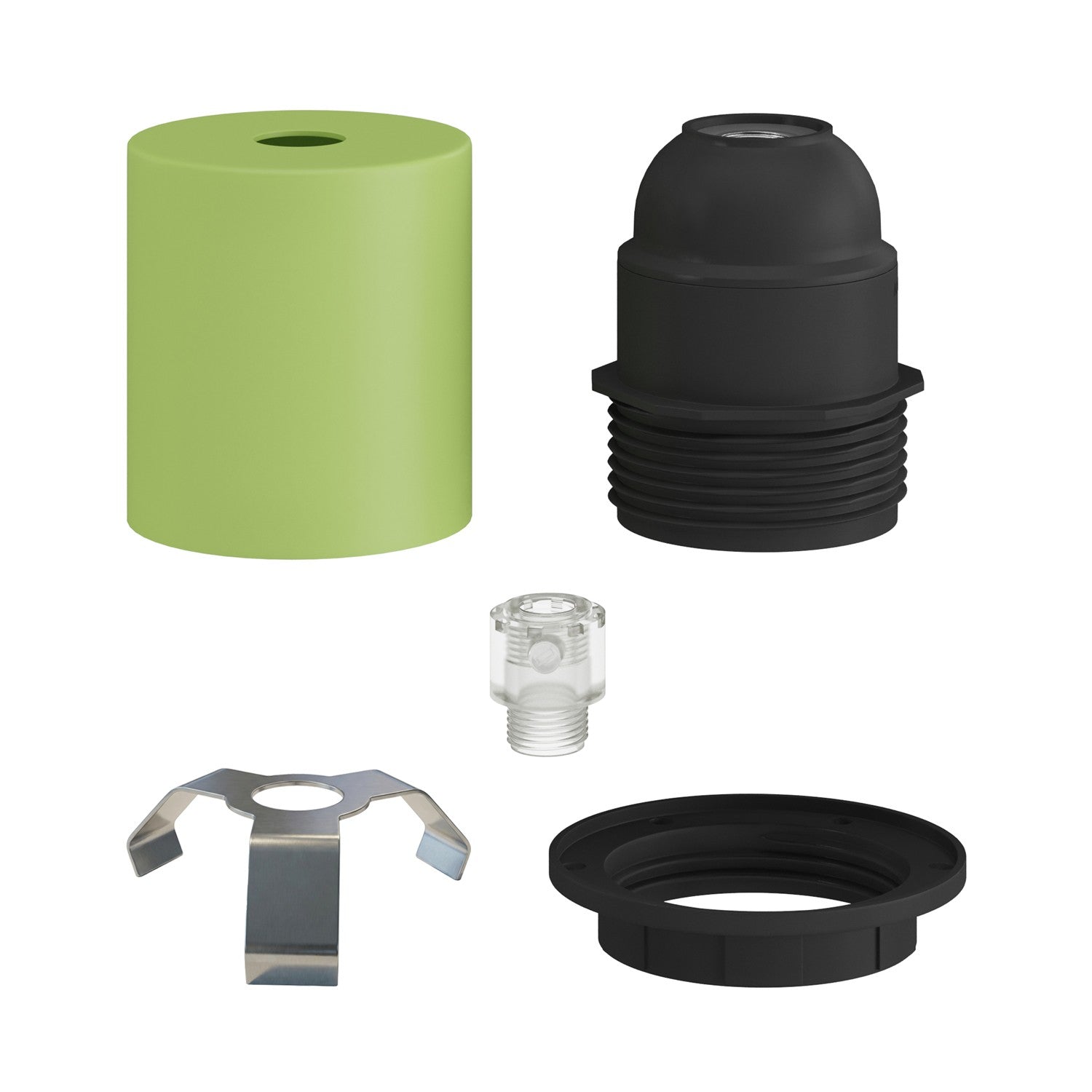 Kit portalampada E27 semifilettato in metallo con serracavo nascosto - Verde prato