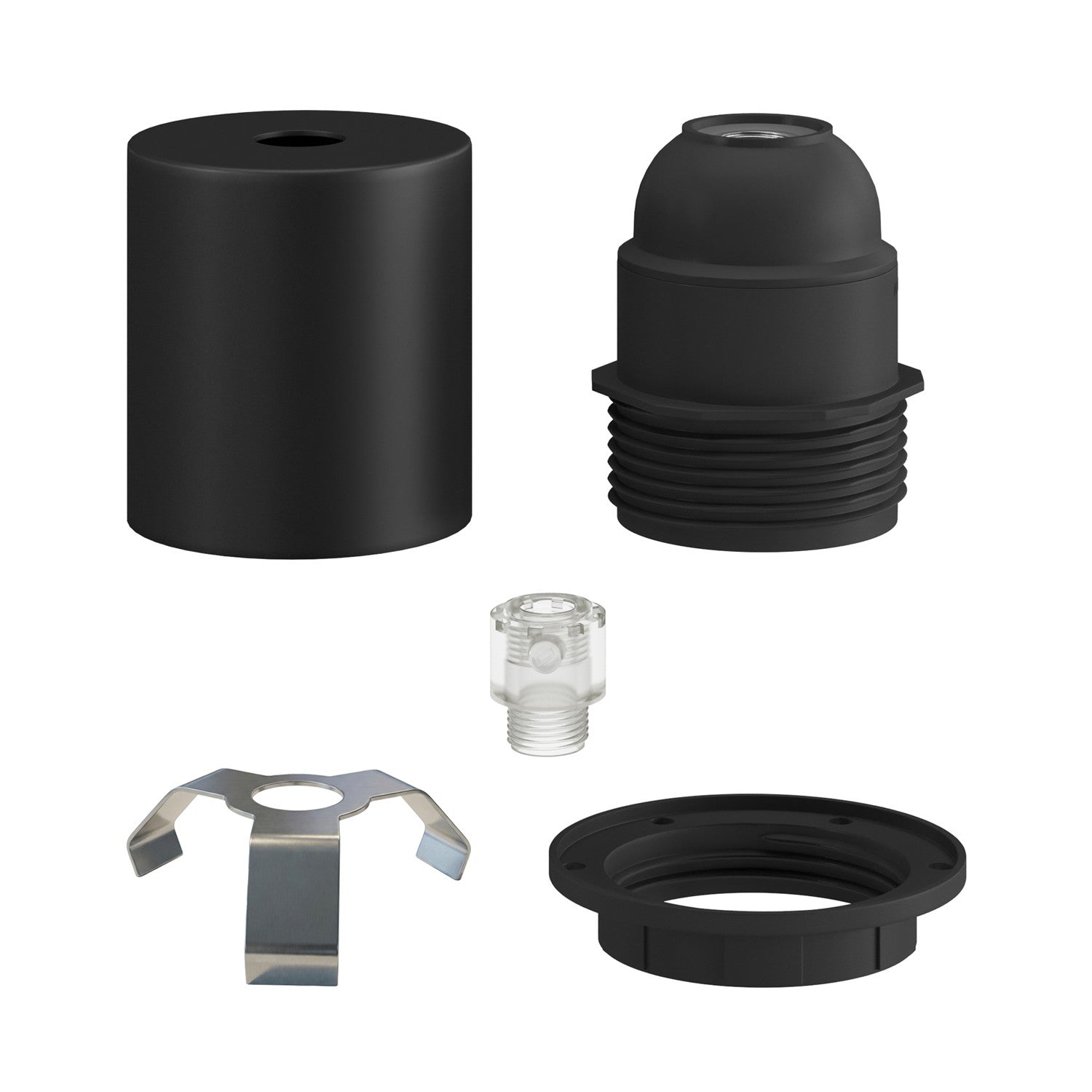 Kit portalampada E27 semifilettato in metallo con serracavo nascosto - Nero