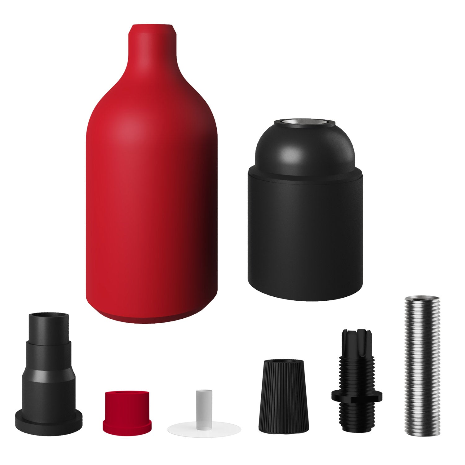 Silicone E26 socket kit with hidden cable clamp - Red
