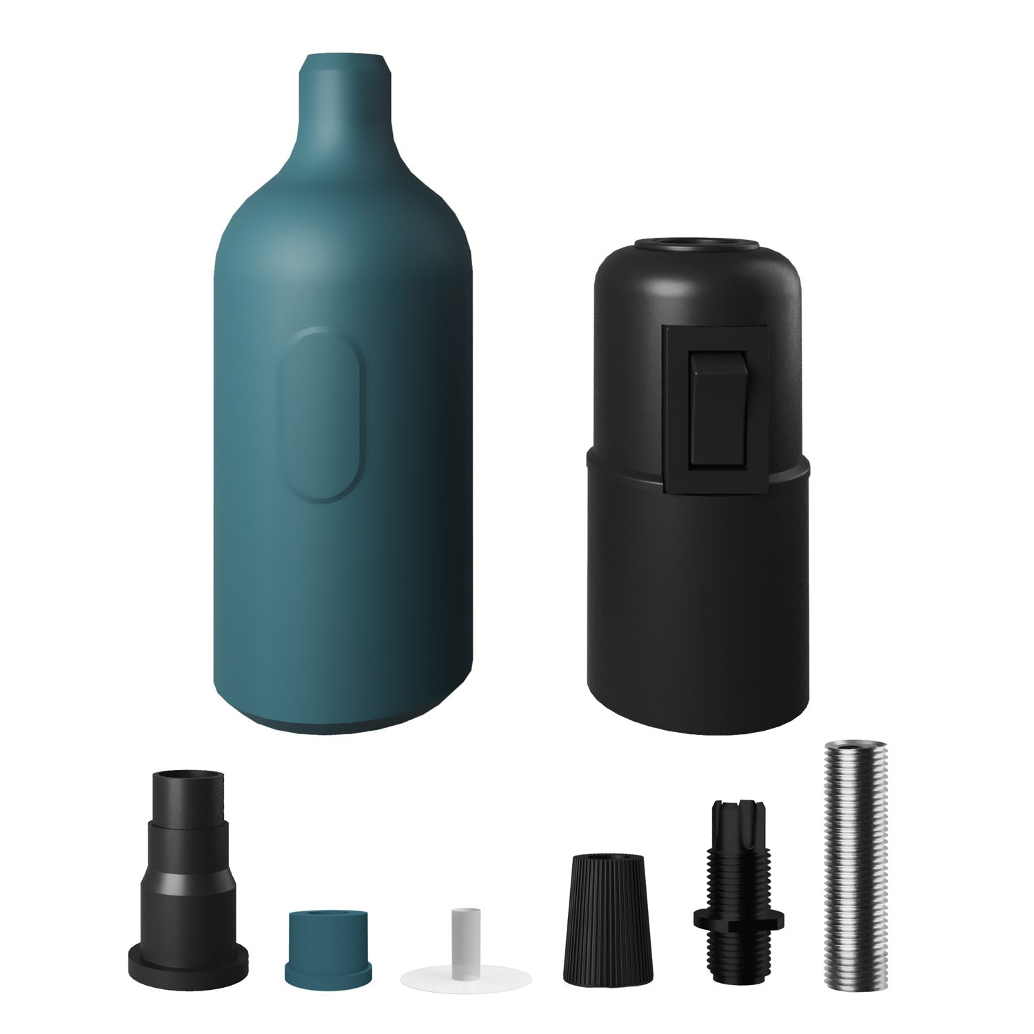 Silicone E26 socket kit with switch and hidden cable clamps - Petrol