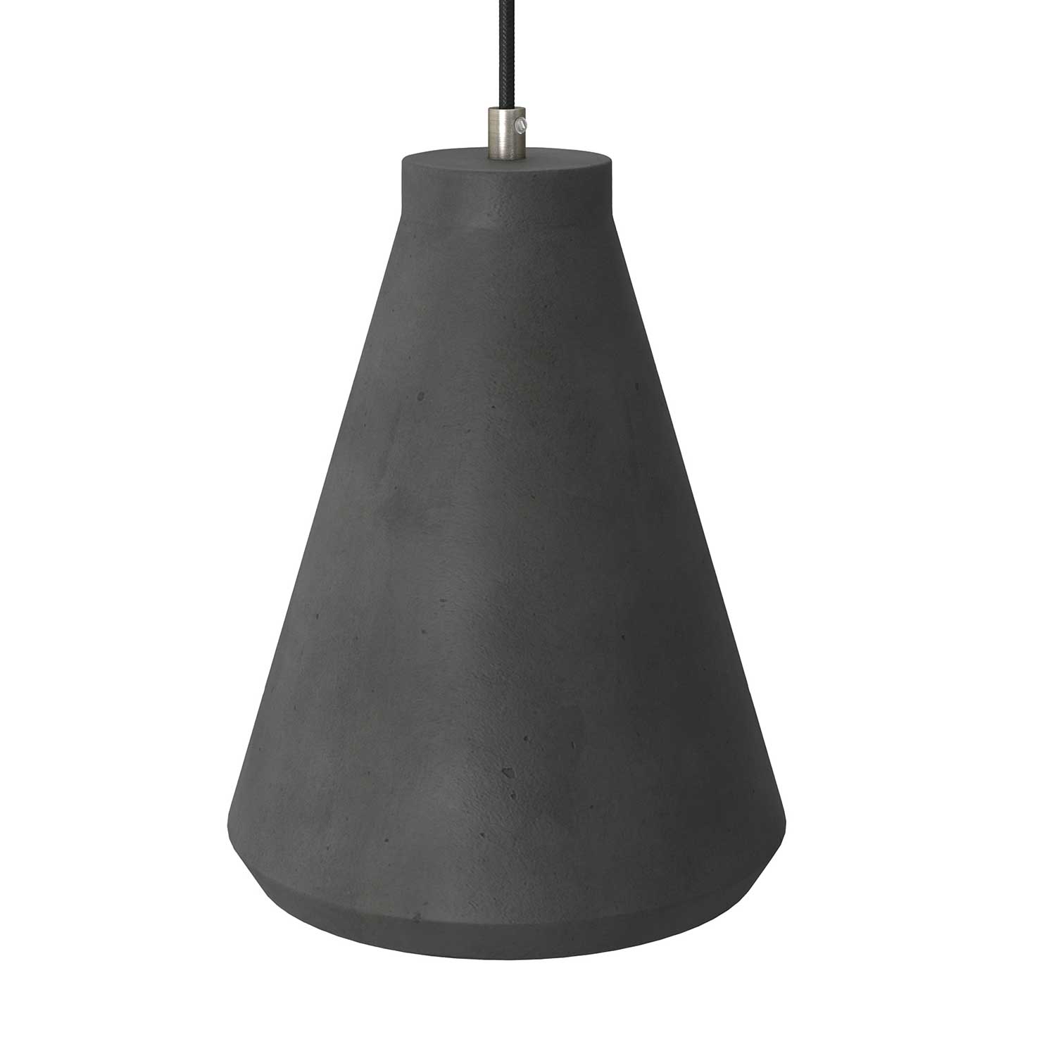 Funnel cement lampshade for suspension, with cable clamp and E26 socket - Dark cement