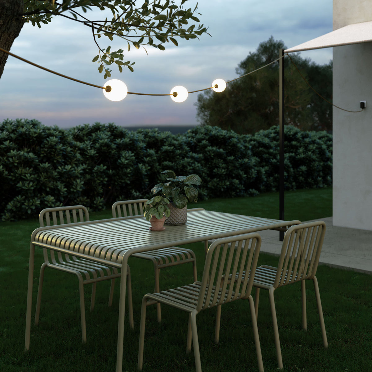 Catena luminosa 3 punti luce da esterno IP67 Verde oliva con spina UK - Marina3