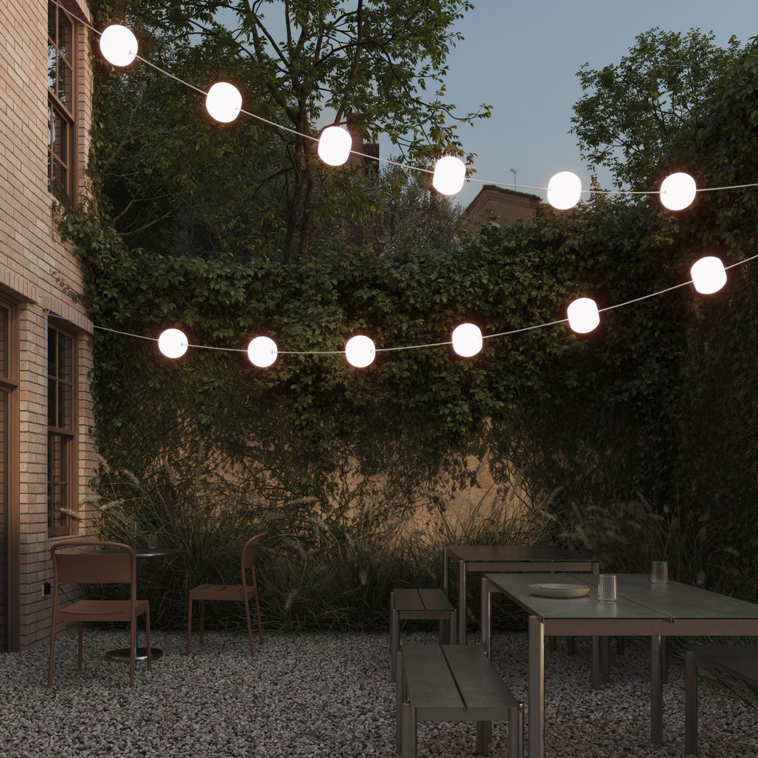 Catena luminosa 12 punti luce da esterno IP67 Bianco Sabbia - Marina12 Cherry