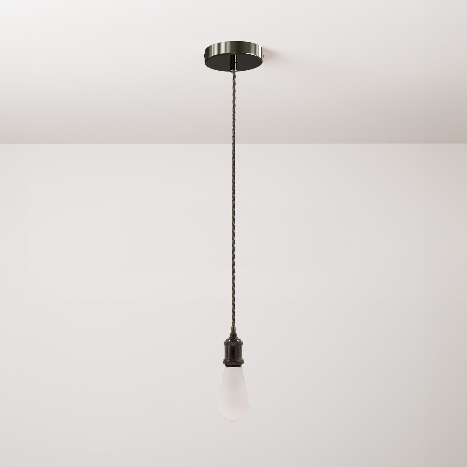 Lampada a sospensione completa di cavo tessile trecciato e portalampada in alluminio - Nero perla