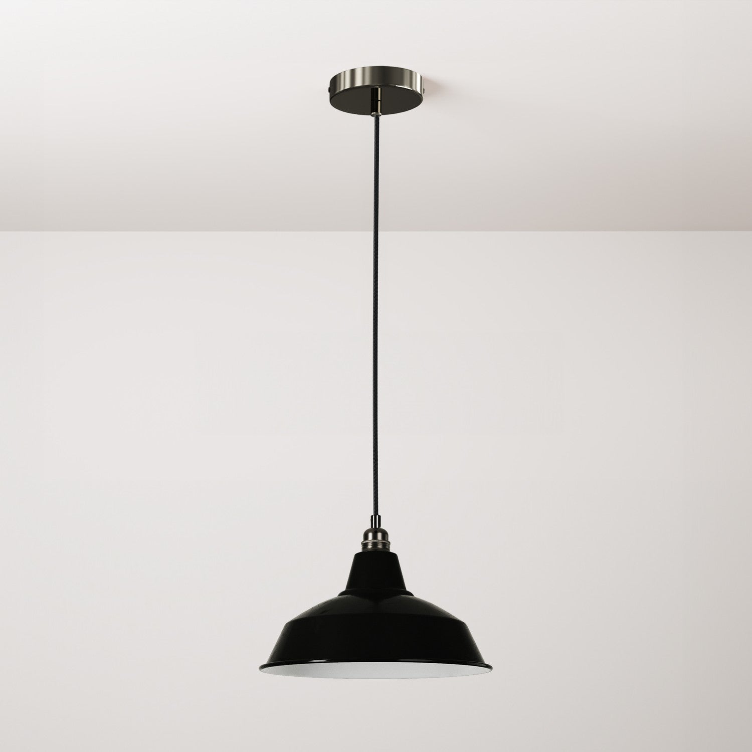 Lampada a sospensione completa di cavo tessile, paralume Bistrot e finiture in metallo - Nero