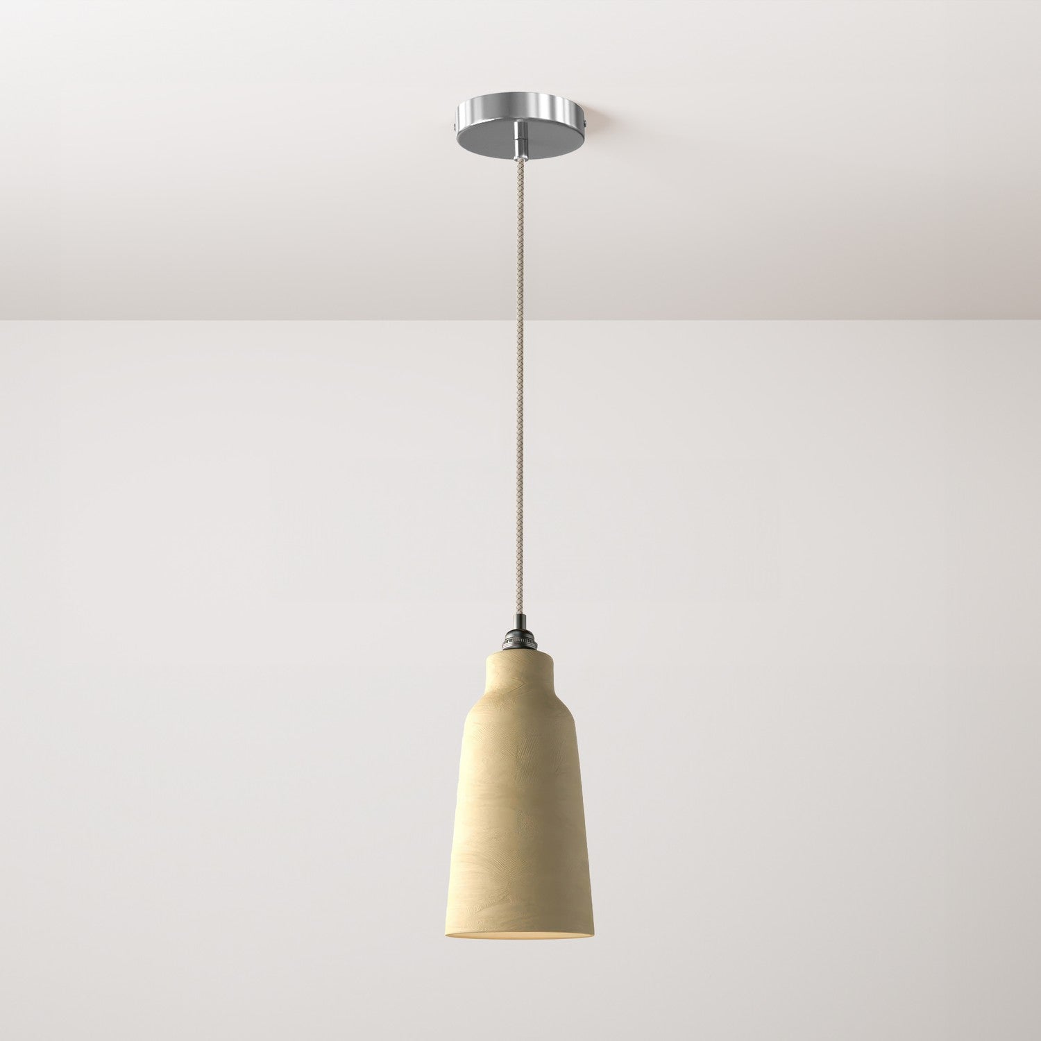 Lampada a sospensione completa di cavo tessile, paralume Bottiglia in ceramica e finiture in metallo - Tortora striato