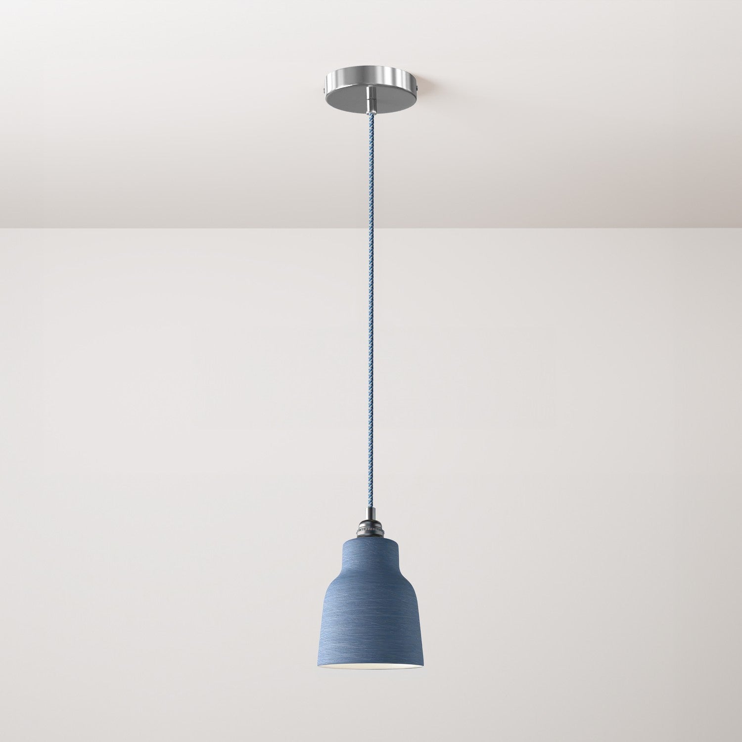 Lampada a sospensione completa di cavo tessile, paralume Vaso in ceramica e finiture in metallo - Avion striato