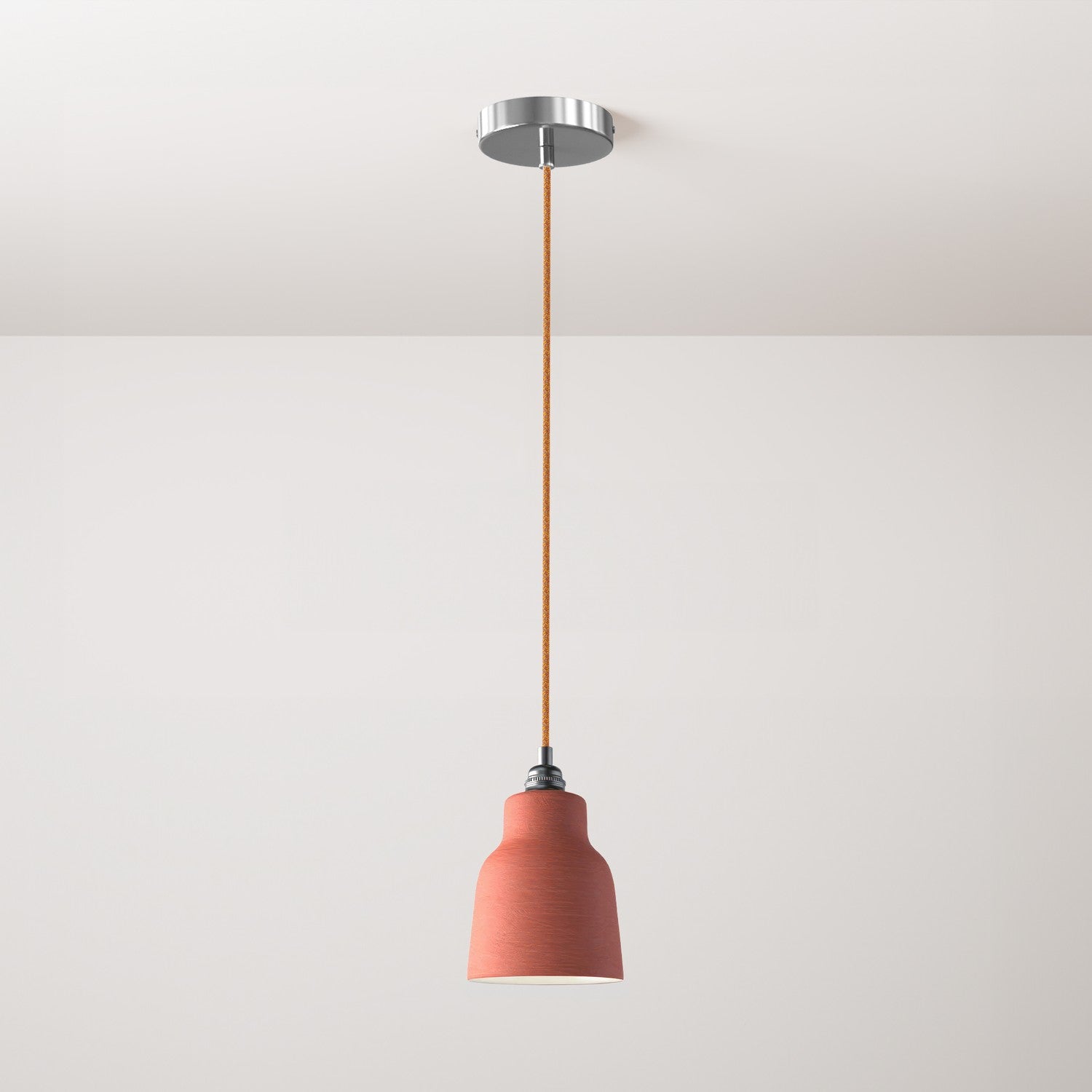 Lampada a sospensione completa di cavo tessile, paralume Vaso in ceramica e finiture in metallo - Corallo striato