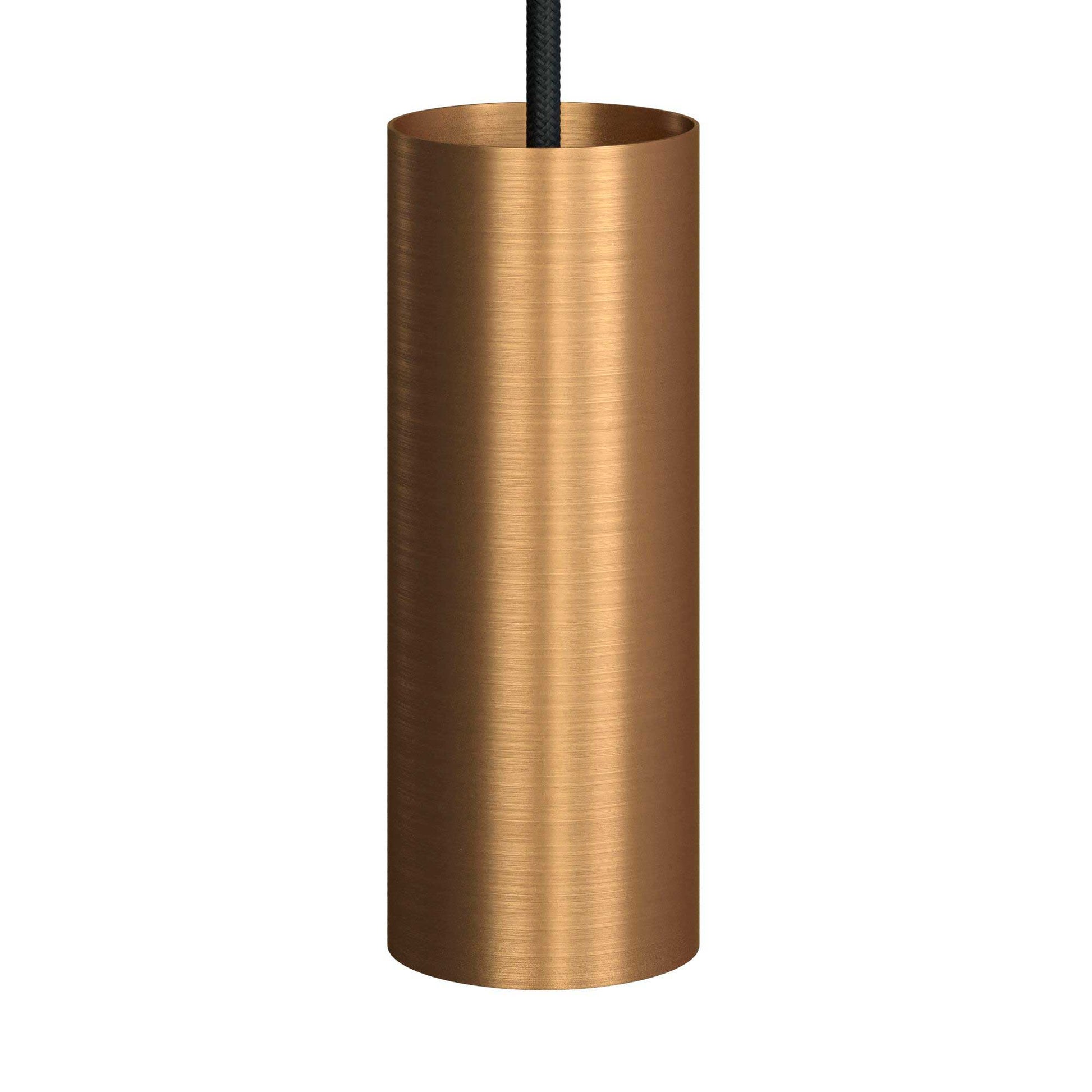 Pendant lamp with textile cable, Tub-E12 lampshade and metal details - Brushed bronze