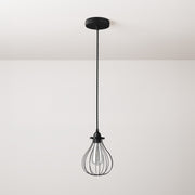 Lampada a sospensione completa di cavo tessile, paralume gabbia Drop e finiture in metallo - Nero
