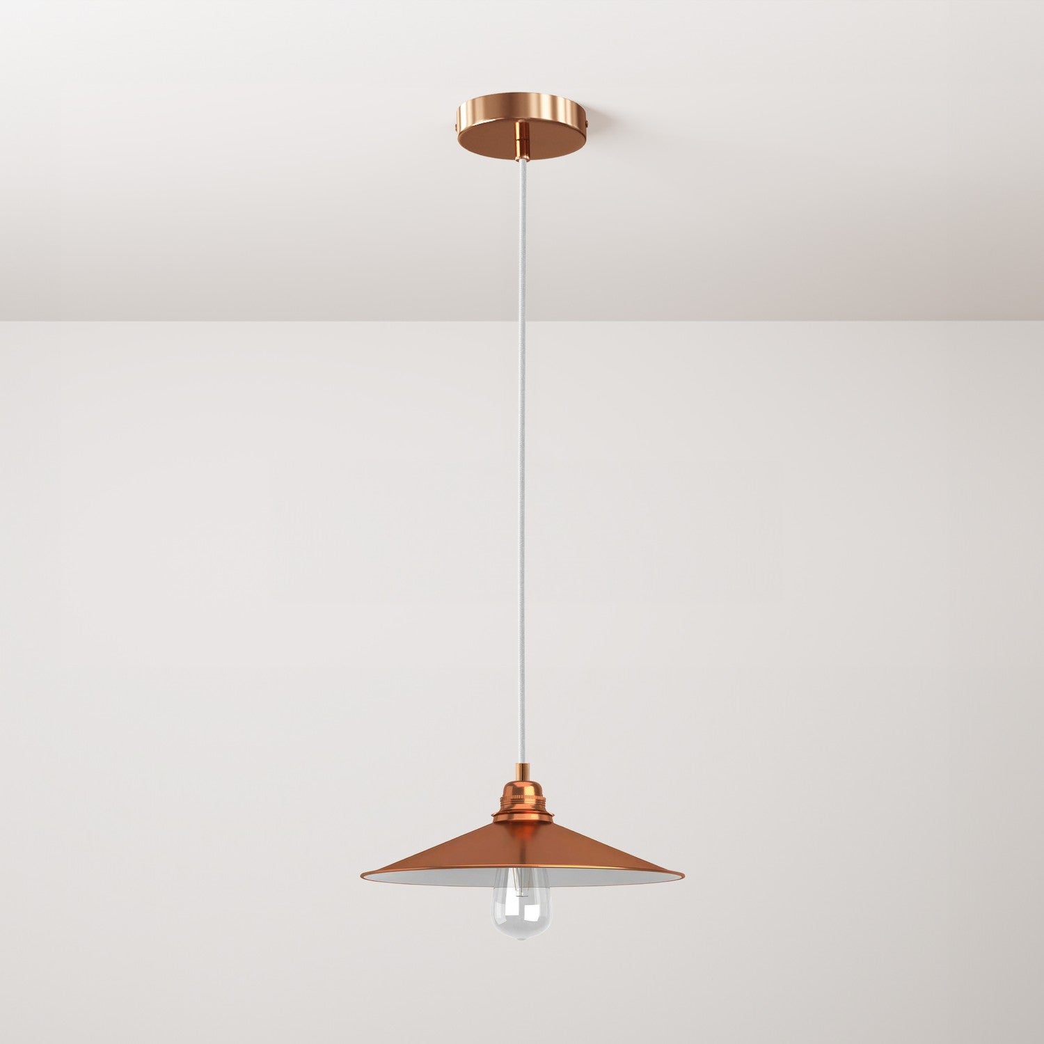 Lampada a sospensione completa di cavo tessile, paralume Swing e finiture in metallo - Rame