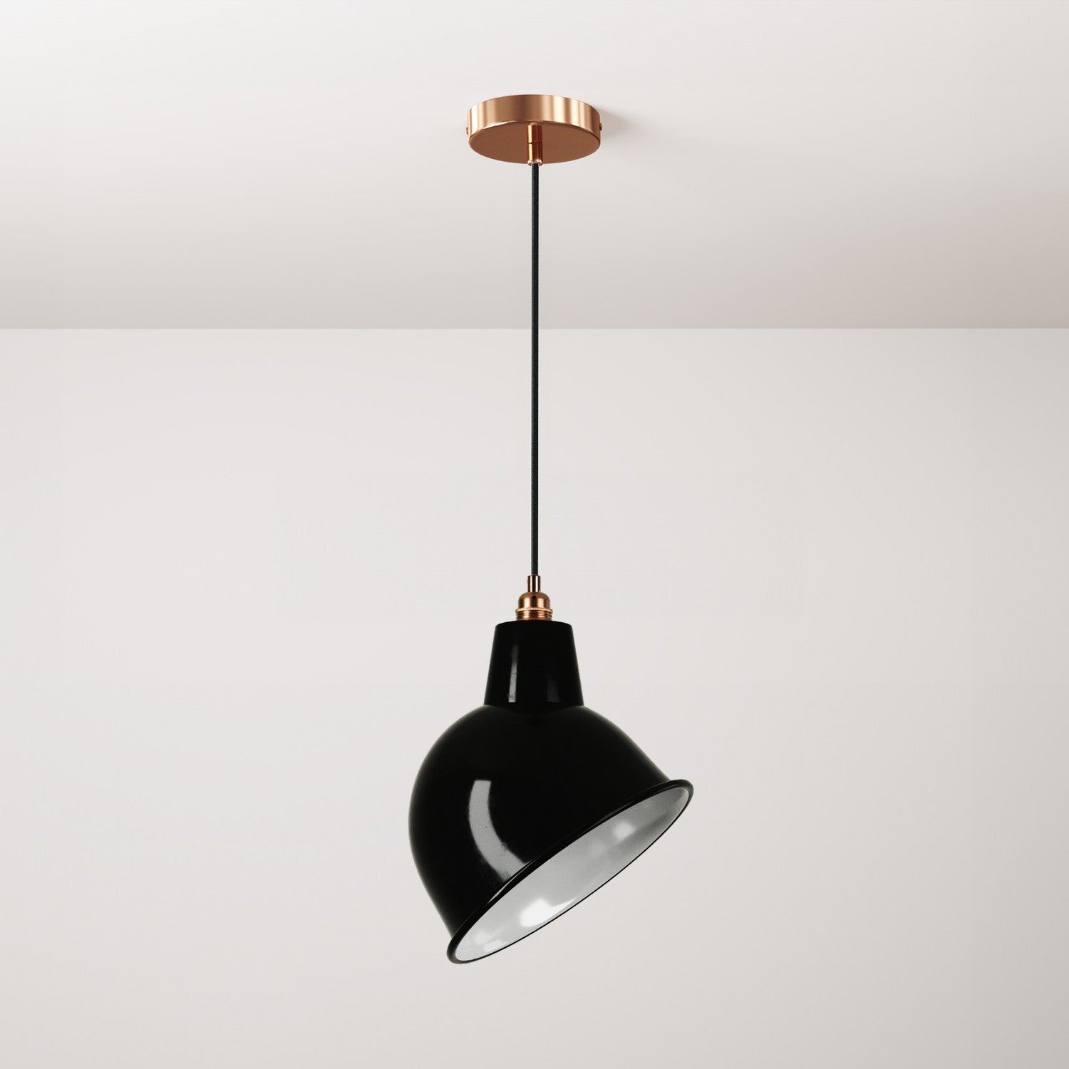 Lampada a sospensione completa di cavo tessile, paralume Broadway e finiture in metallo - Nero