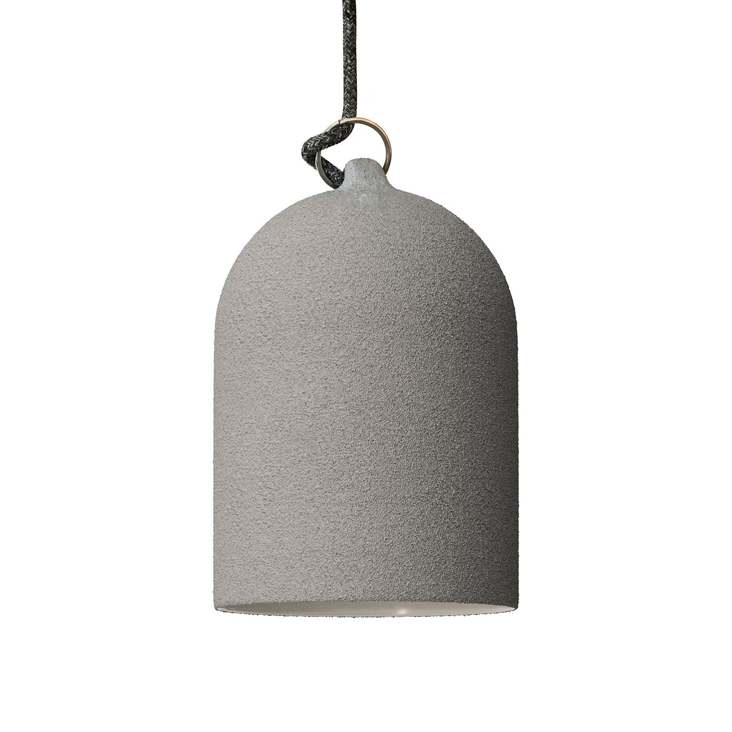Pendant lamp with textile cable and lampshade Mini Bell XS ceramic shade - Cement effect