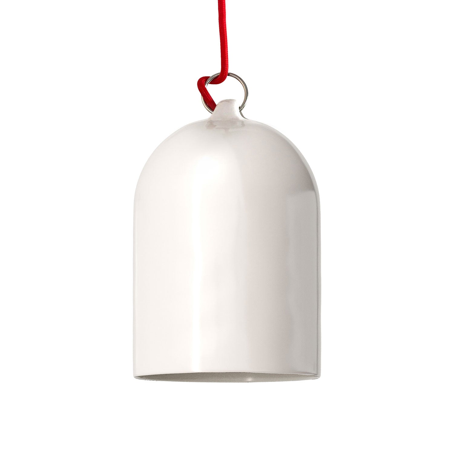 Pendant lamp with textile cable and lampshade Mini Bell XS ceramic shade - Glossy white
