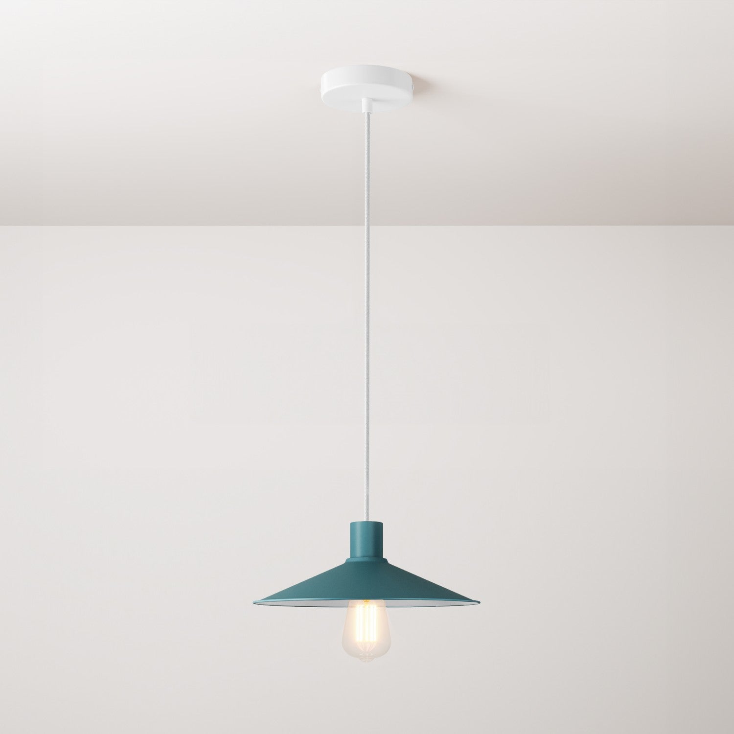 Lampada a sospensione completa di cavo tessile, paralume Swing Pastel e finiture in metallo - Petrolio