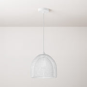 Lampada a sospensione completa di cavo tessile, paralume gabbia Ghostbell XL e finiture in metallo - Bianco