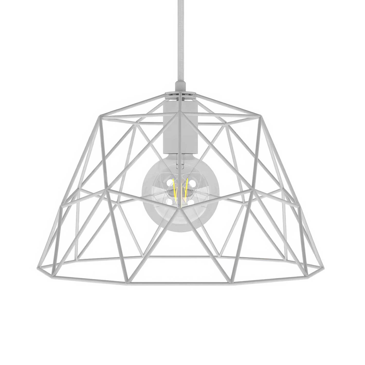 Pendant lamp with textile cable, Dome lampshade and metal details - White