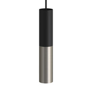 Pendant lamp complete with fabric cable and Tub-E12 double lampshade - Black and Brushed titanium