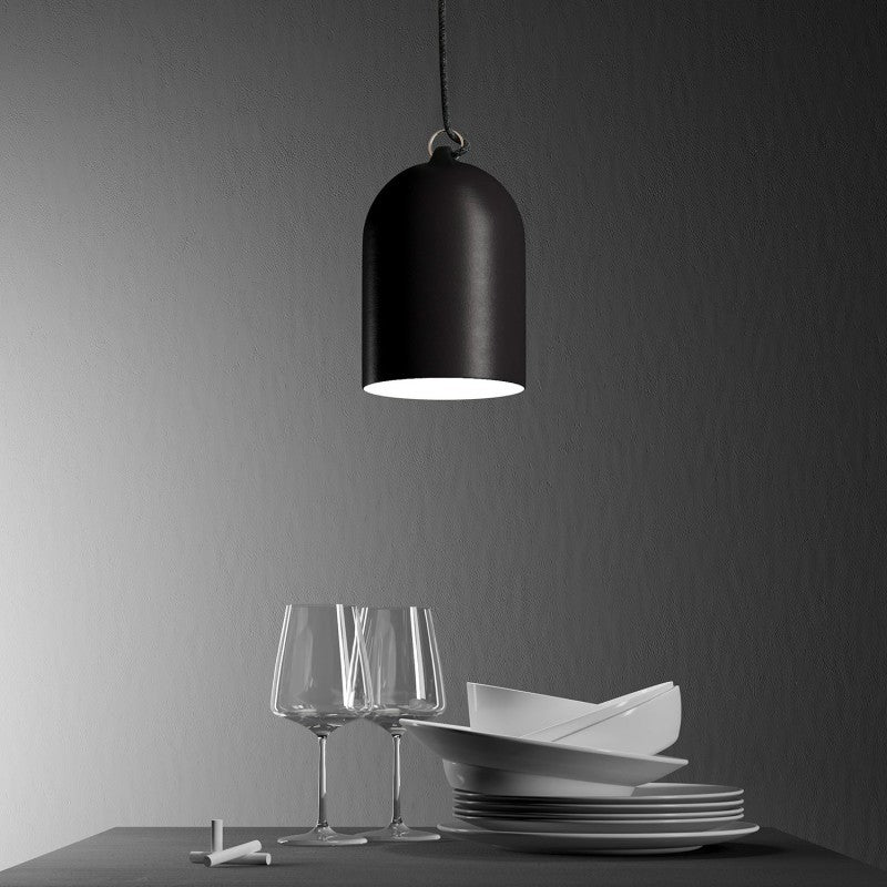 Pendant lamp with textile cable and lampshade Mini Bell XS ceramic shade - Blackboard