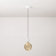 Lampada a sospensione completa di cavo tessile trecciato e finiture in porcellana bianca - Bianco