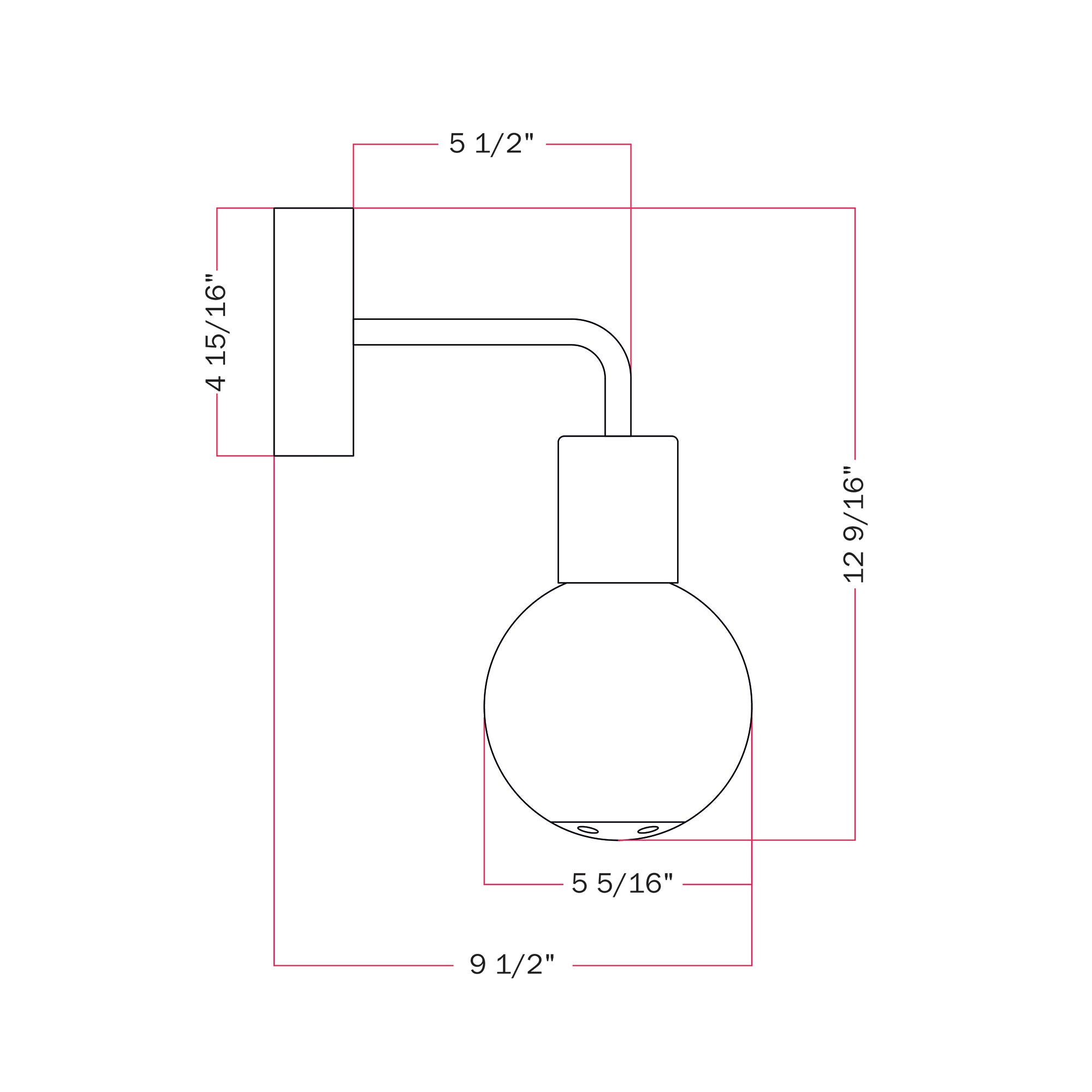 IP65 Modulair Outdoor Wall Light with L-Shaped Extension and Unbreak-a-Ball Shatterproof Sphere Shade - Black