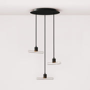 Esse14 3-Drop Asymmetrical Pendant Light with Rose-One, complete with fabric cord and metal finishes - Black
