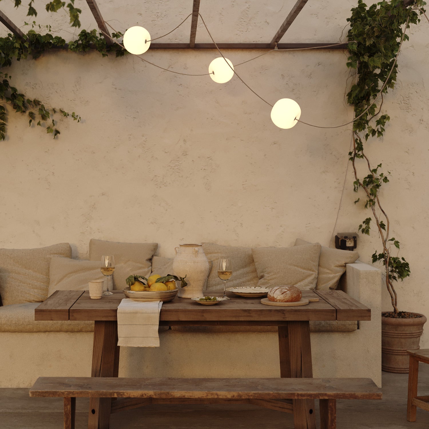 Catena luminosa 3 punti luce da esterno IP67 Desert Brown con spina UK - Marina3 Cherry 140 cm