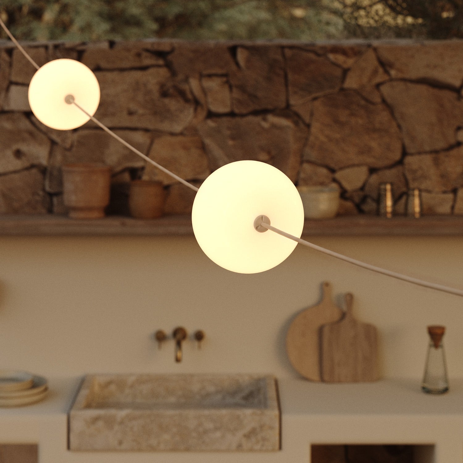 Catena luminosa 3 punti luce da esterno IP67 Desert Brown con spina UK - Marina3 Cherry 140 cm