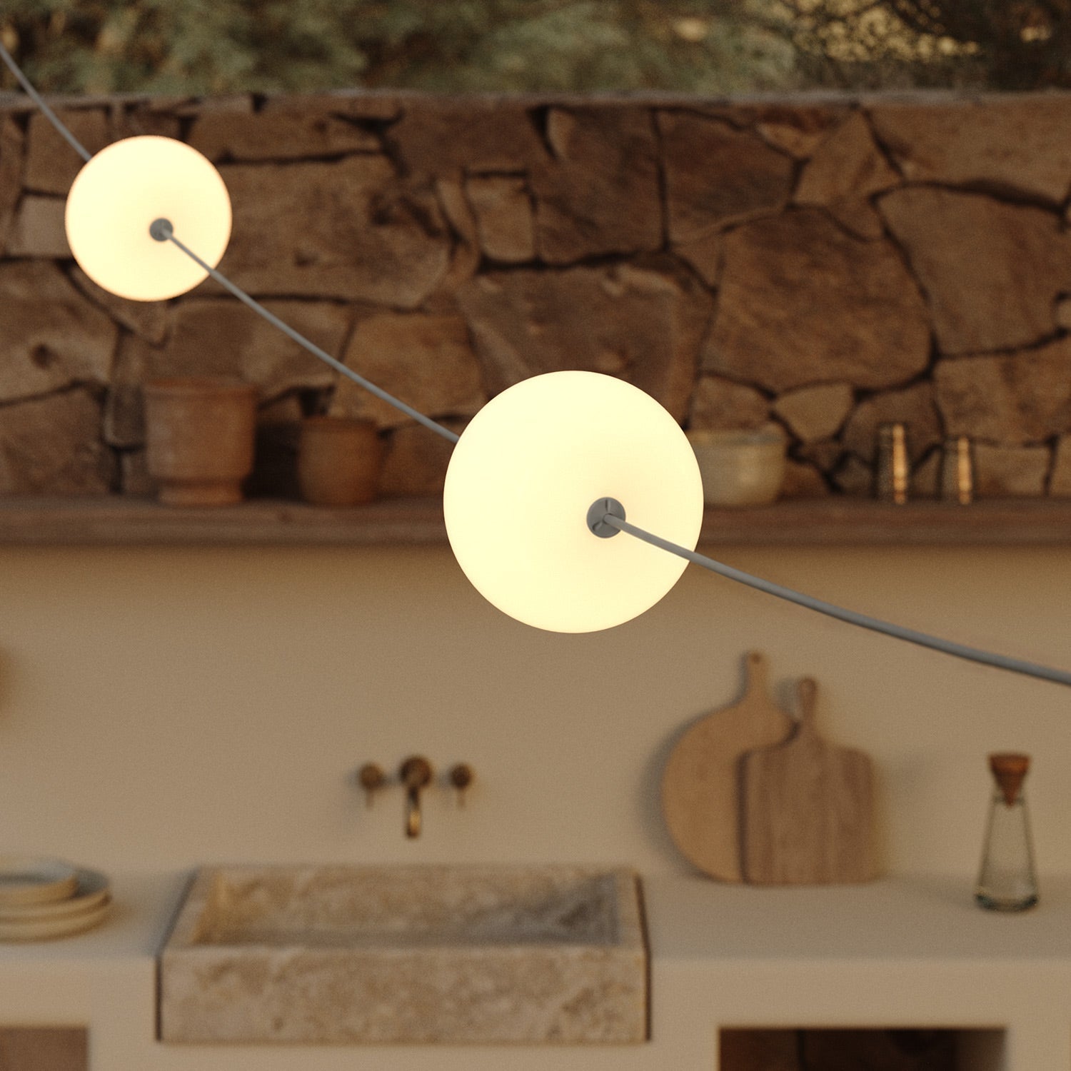 Catena luminosa 3 punti luce da esterno IP67 Grigio con spina UK - Marina3 Cherry 140 cm