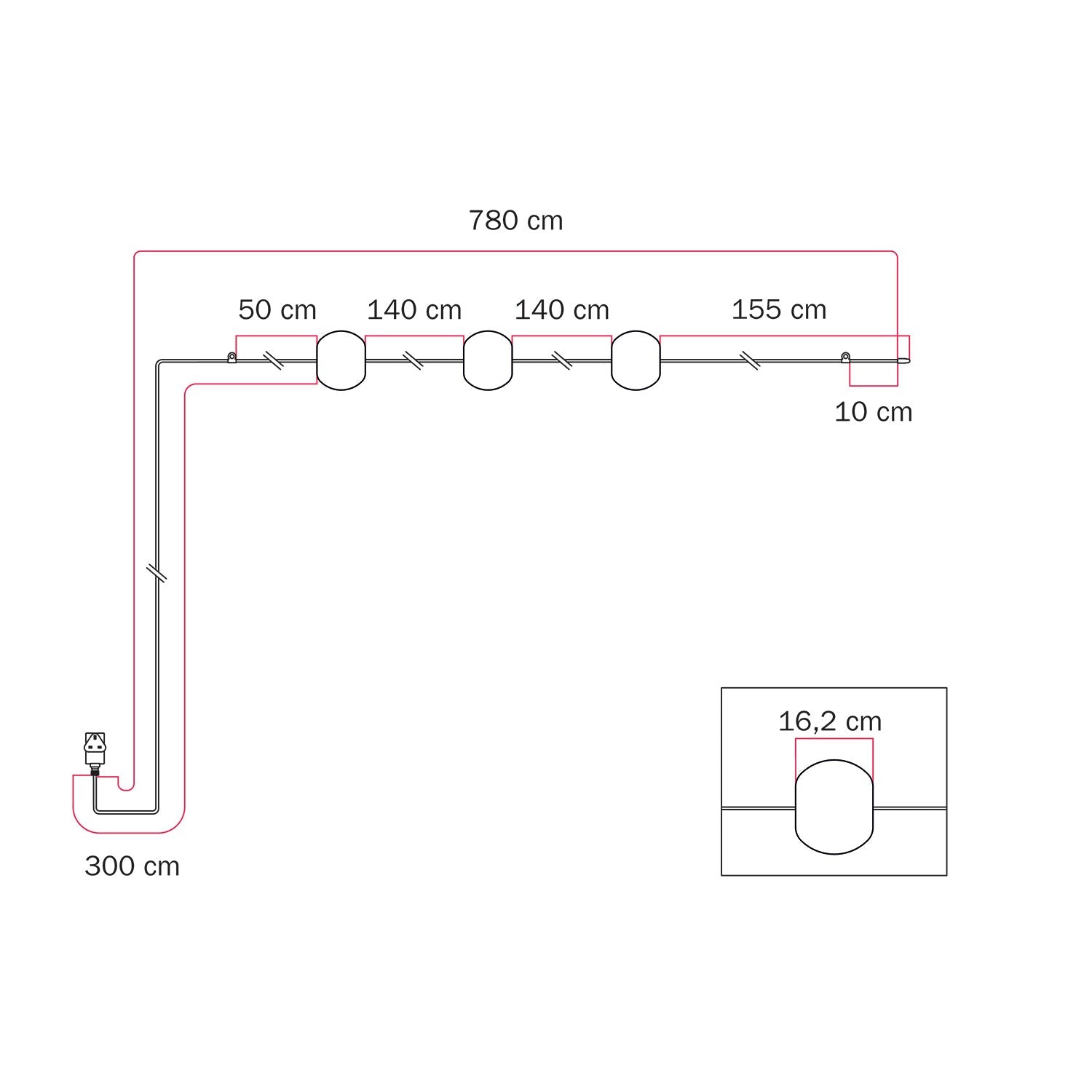 Catena luminosa 3 punti luce da esterno IP67 Grigio con spina UK - Marina3 Cherry 140 cm