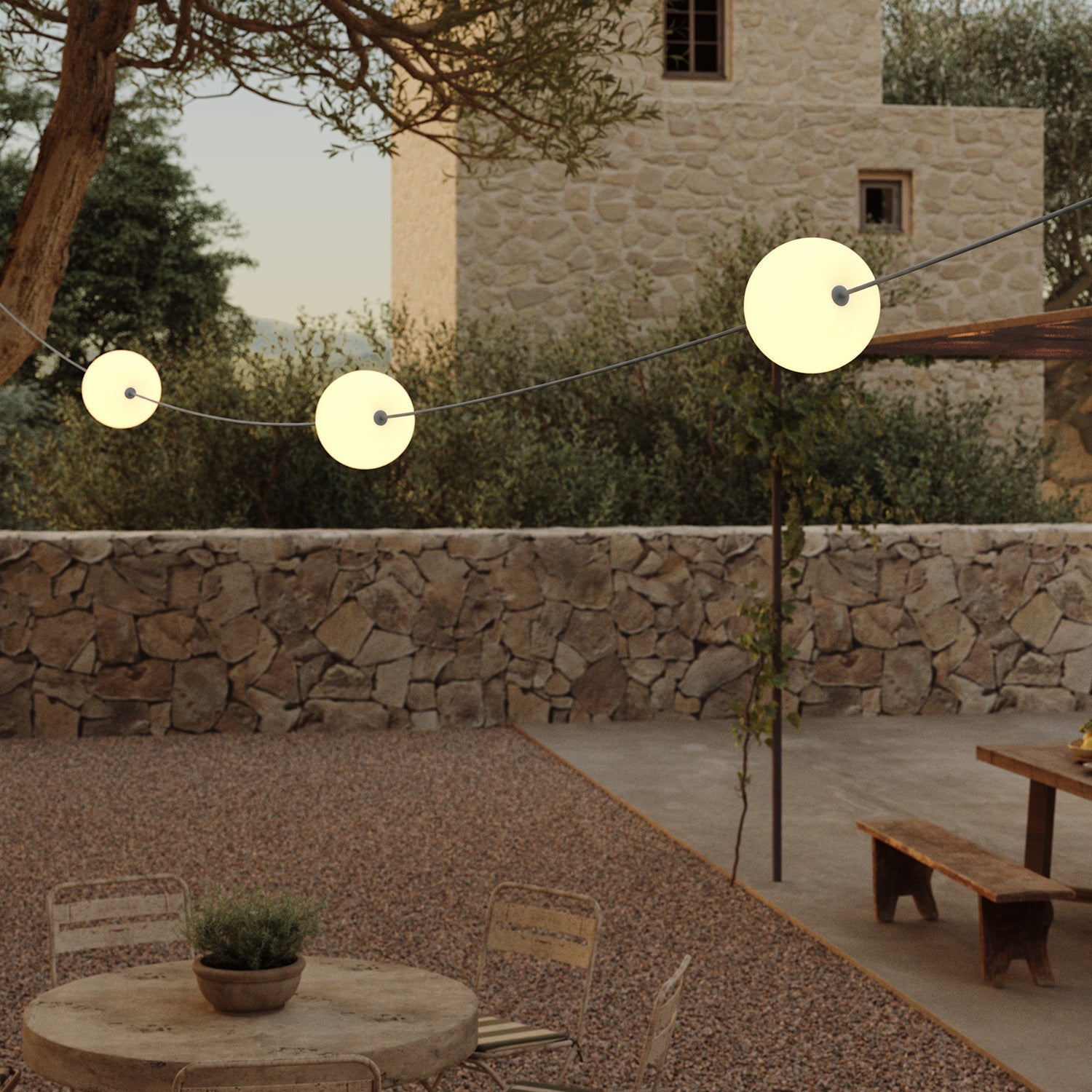 Catena luminosa 3 punti luce da esterno IP67 Grigio con spina UK - Marina3 Cherry 140 cm