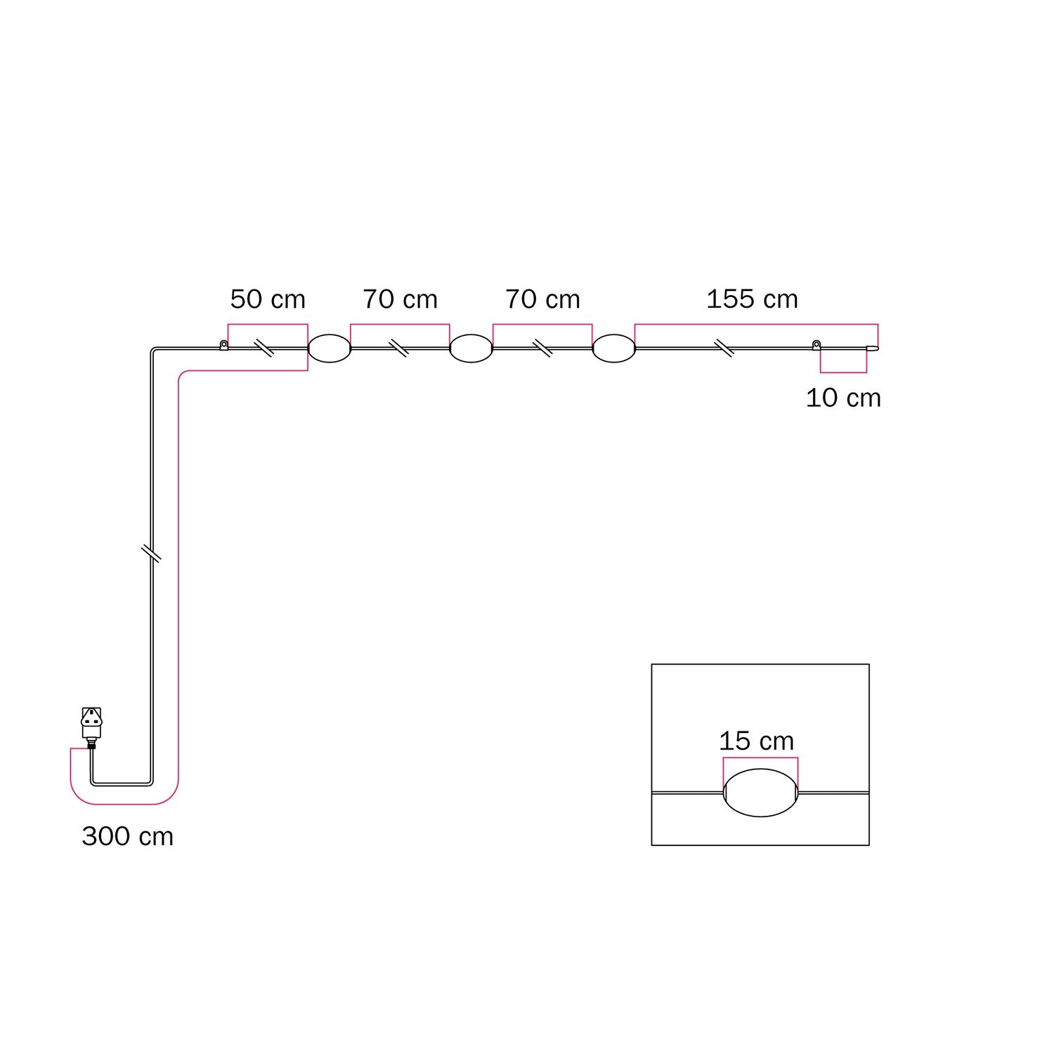 Catena luminosa 3 punti luce da esterno IP67 Rosso stella marina con spina UK - Marina3